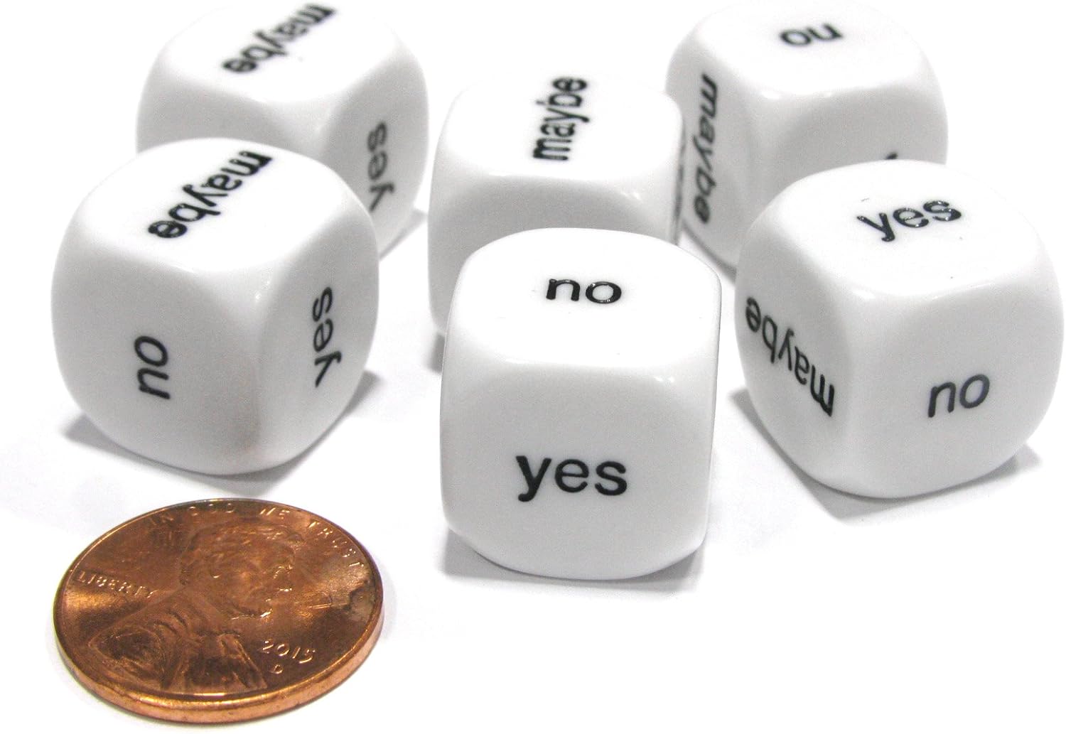 Koplow Games Juego de 6 dados D6 de 0.630 in Yes, No, Maybe Decisions, color blanco con letras negras