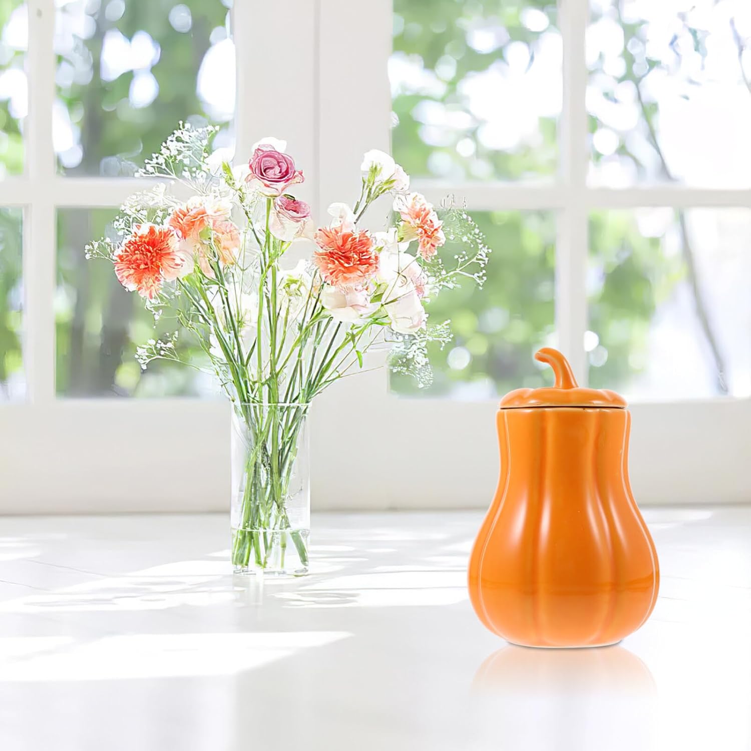 UPKOCH Tarro de té de cerámica con forma de calabaza, tarro de caramelo suelto, tarro de té, café, azúcar, recipiente de alimentos para decoración