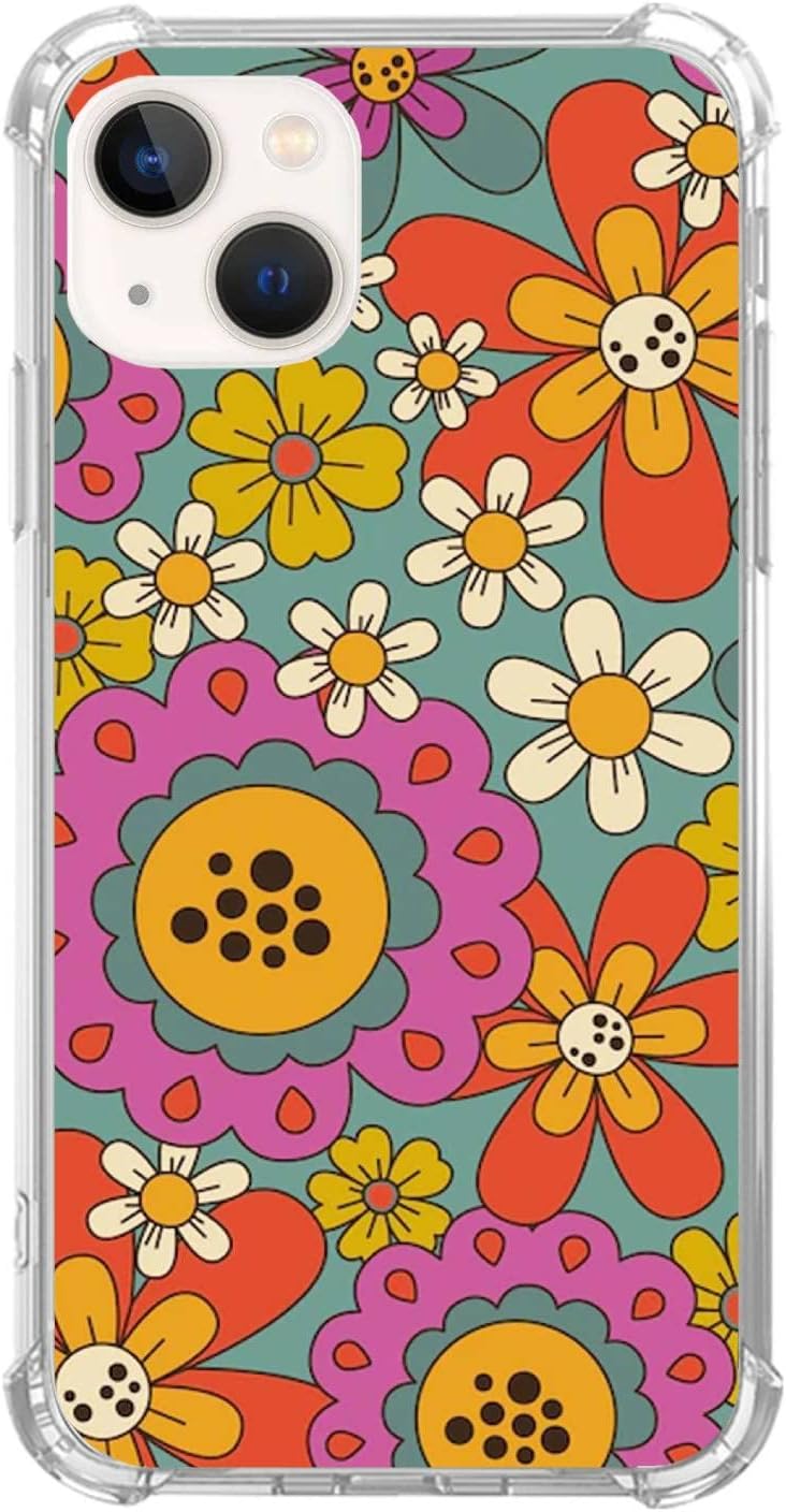 Wizeyake Hippie – Funda de teléfono con diseño floral colorido y colorido compatible con iPhone 14 Plus, funda floral retro para niñas y mujeres,
