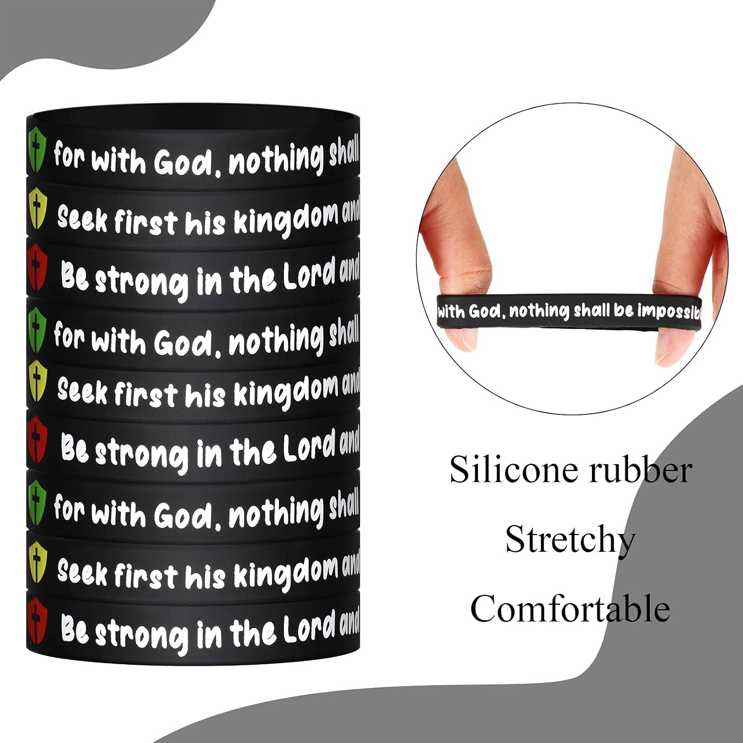 Pulseras de goma religiosas con versículos de la Biblia, pulseras religiosas, pulseras religiosas de colores para hombres, mujeres y adolescentes, 3