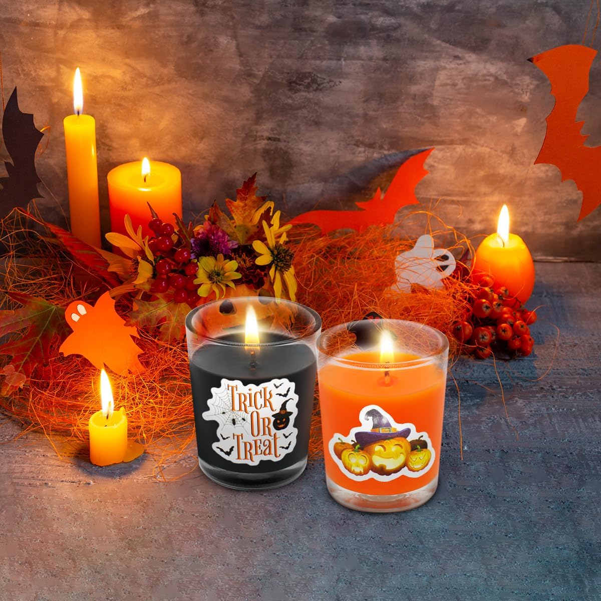 10 velas votivas naranjas y 10 negras, vela de cera de soja sin perfume rellena en vidrio transparente para Halloween, otoño, decoración del hogar y
