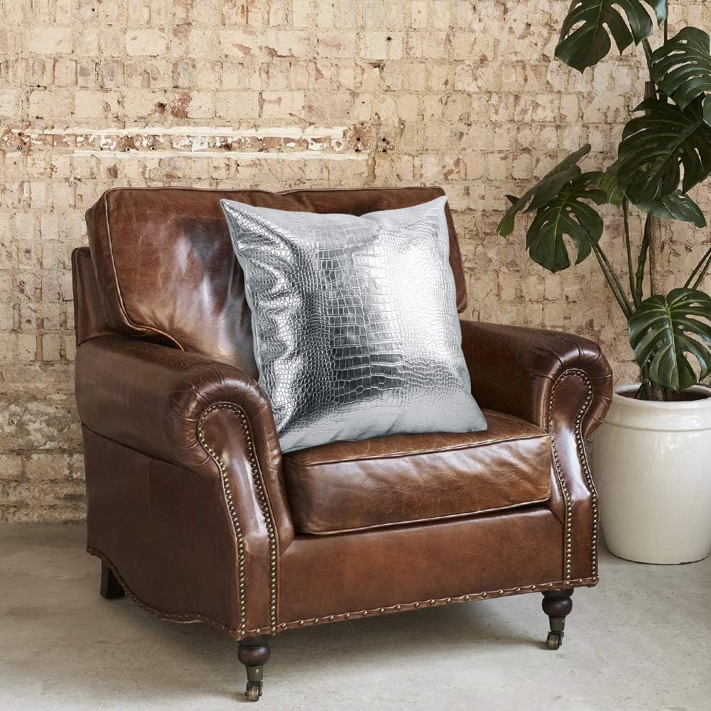 Artscope Fundas de almohada para sofá, decoración del hogar, cocodrilo teñido liso, piel sintética, ambos lados, 16 x 16 pulgadas, 15.7 x 15.7 in