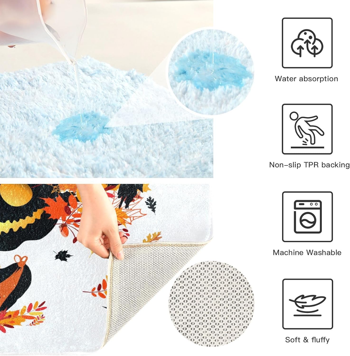 Juego de 2 alfombras de baño de calabaza y fantasma, antideslizantes, absorbentes de agua, alfombra de baño de arce rojo, alfombra de baño lavable,