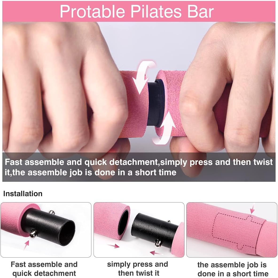 Kit de barra de pilates con bandas de resistencia (2 estándar y 2 fuertes), equipo de entrenamiento de gimnasio en casa para mujeres, barra de