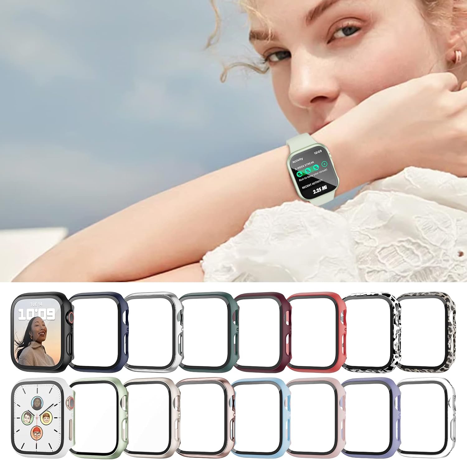 Haojavo Paquete de 16 fundas rígidas de policarbonato para Apple Watch de 1.654 pulgadas Series 3 2 con protector de pantalla de vidrio templado,