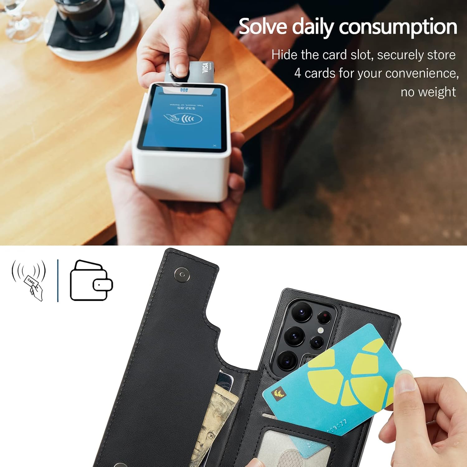 Funda para Galaxy S23 Ultra, funda de piel tipo cartera de lujo con tapa y bloqueo RFID, ranuras para tarjetas y soporte para niñas y mujeres, funda