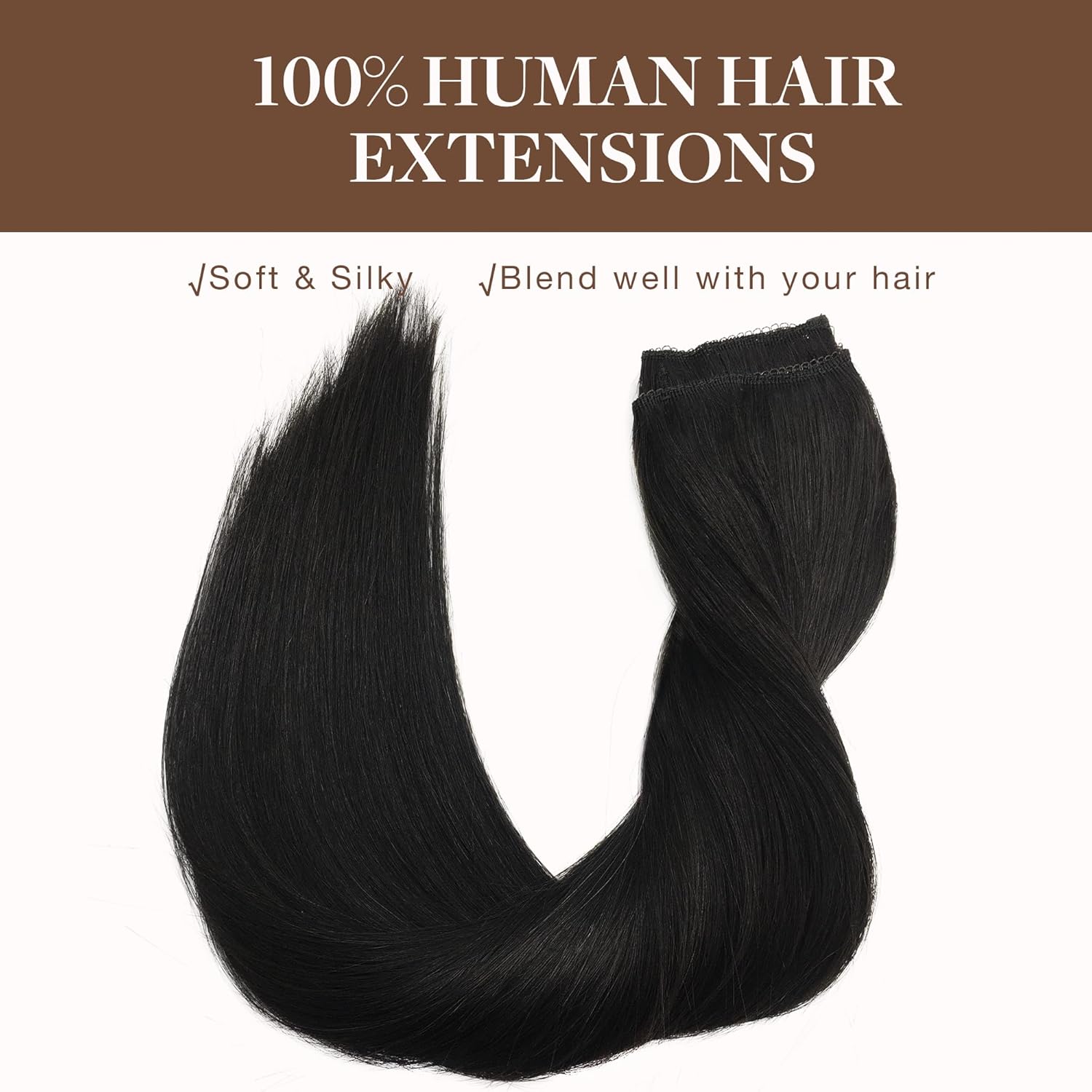 GOO GOO Extensiones de cabello humano con alambre, color negro natural, 14 pulgadas, 75 g , extensiones de cabello humano real Remy, extensiones de