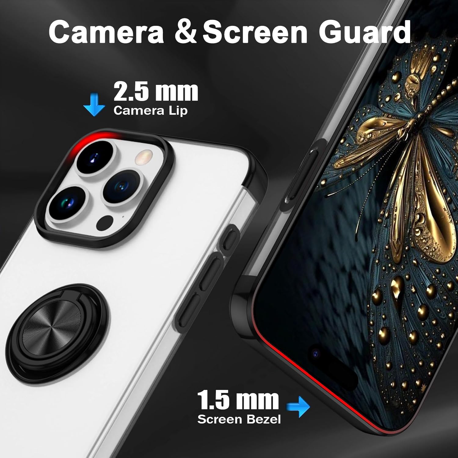 LONTECT Funda para iPhone 15 Pro Max a prueba de golpes, delgada, resistente a las caídas, cubierta protectora de cuerpo completo con soporte de