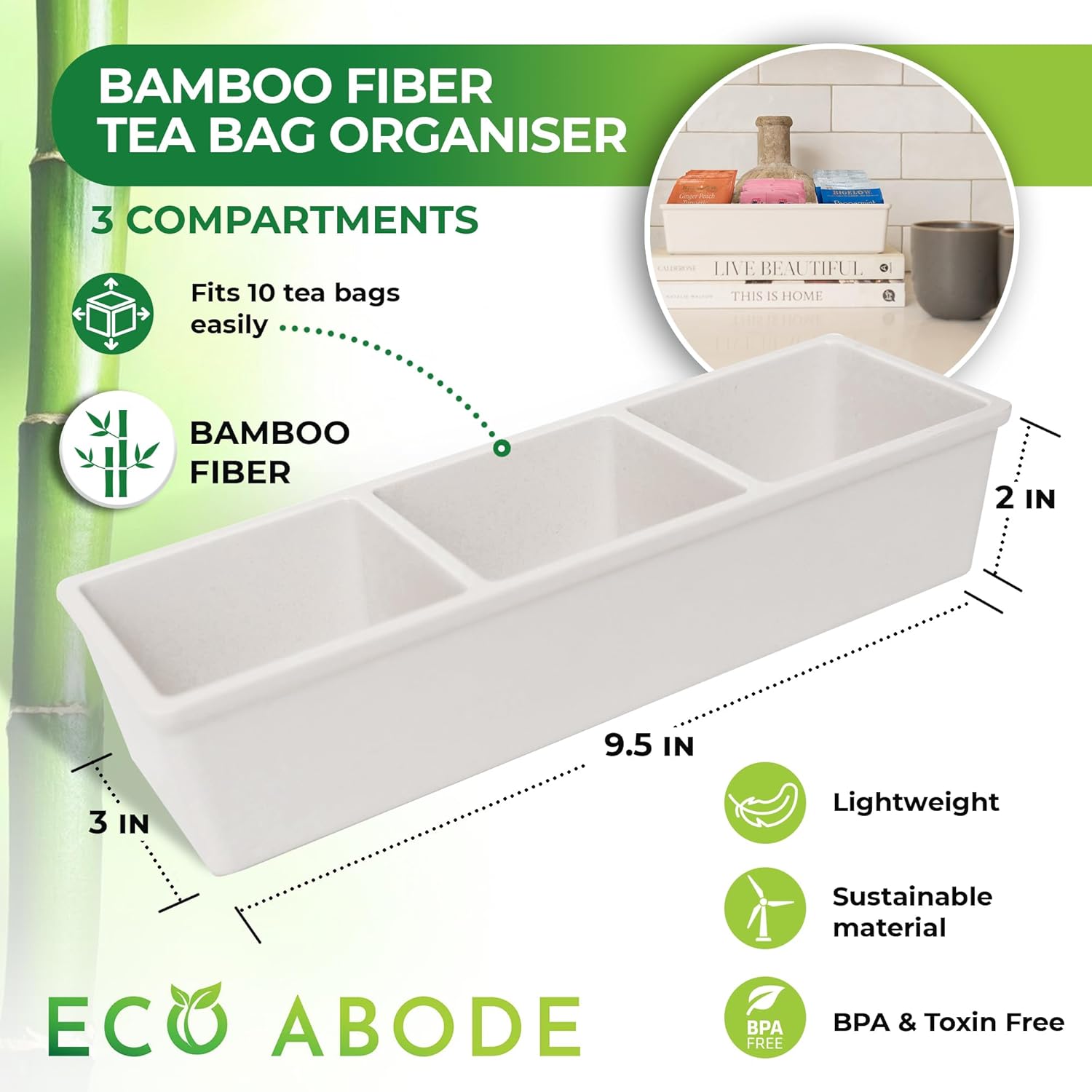 Organizador moderno de bolsitas de té, organizador de té pequeño de bambú ecológico para bolsas de té, organizador de caja de té para almacenamiento