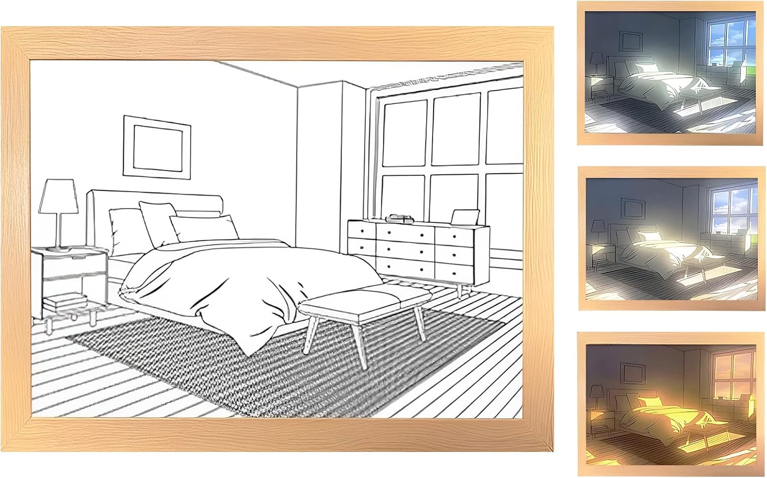 Pintura artística con luz LED, elegante marco de fotos iluminado, para pared, dormitorio, sala de estar, decoración del hogar, LED brillante detrás