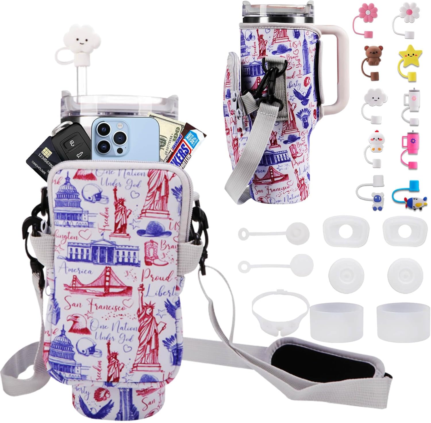 Stanley Cup – Juego de accesorios que incluye 1 bolsa de transporte Stanley, 10 tapas de pajilla, tapón de silicona a prueba de derrames, 2 botas de