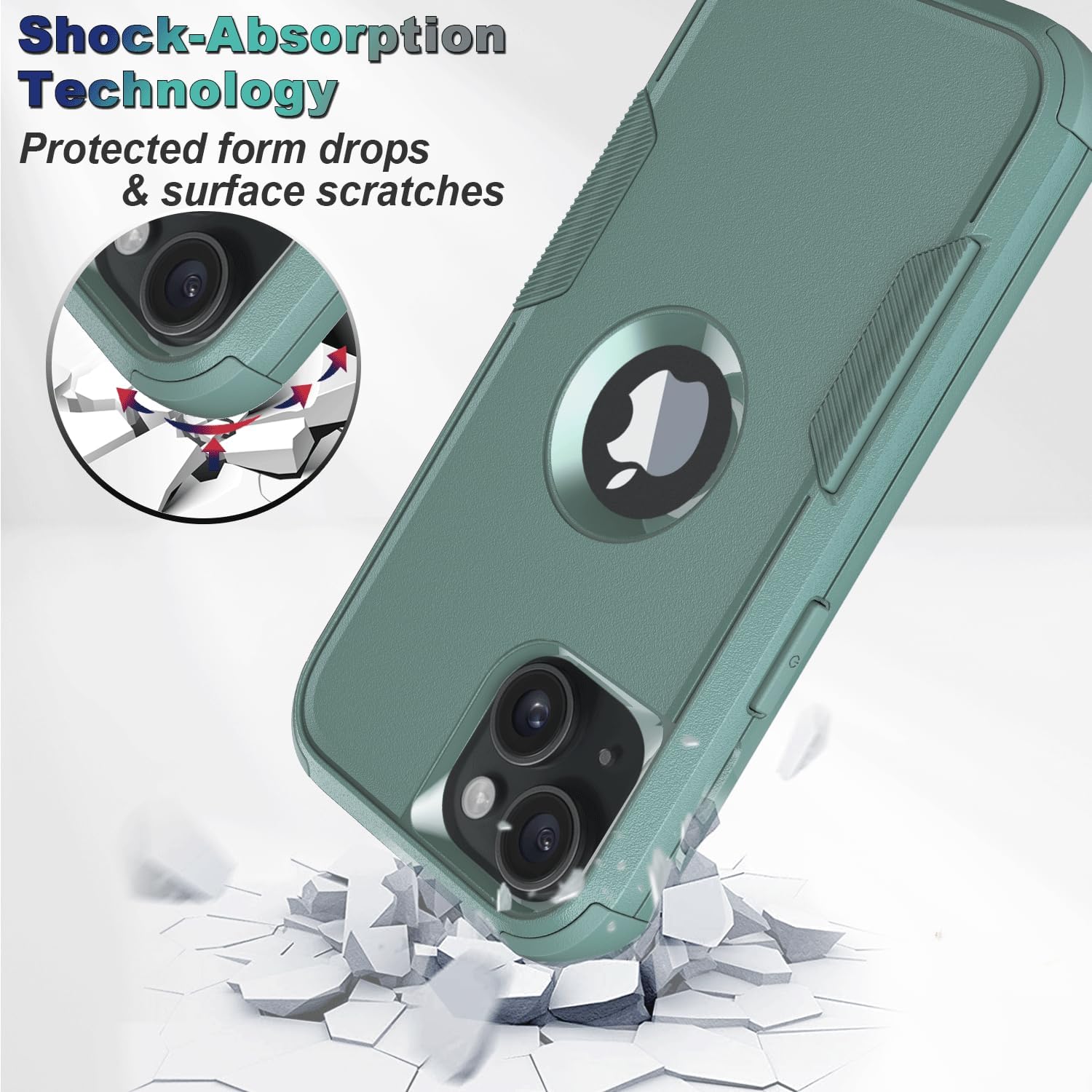 Guirble Funda para iPhone 15, 2 protectores de pantalla de vidrio templado, a prueba de caídas de 10 pies, antideslizante, a prueba de golpes, funda