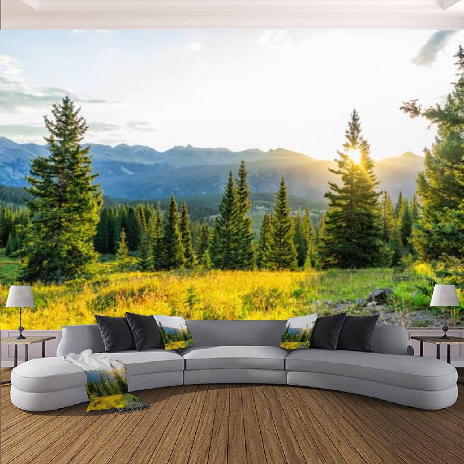 Murales de pared modernos 3D Sunrise Sunburst Tree San Juan Mountains Silverton Colorado – Papel tapiz autoadhesivo removible de PVC para decoración