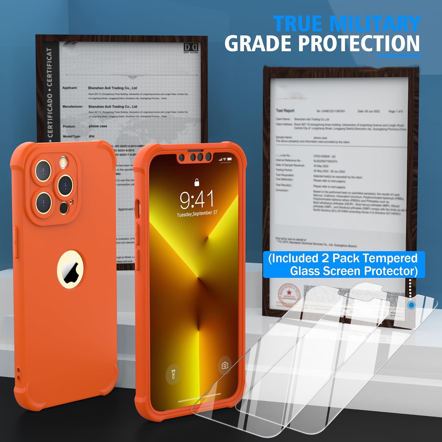 ORETECH Funda para iPhone 13 Pro Max, con 2 protectores de pantalla prueba de caídas de grado militar de 10 pies protección de cámara 360 a prueba