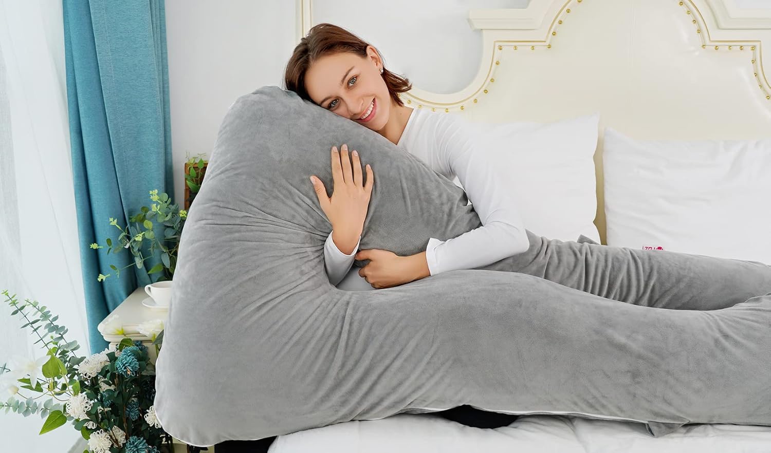 Meiz Almohadas de embarazo refrescantes, almohada de embarazo en forma de U, almohada de cuerpo completo y almohada de maternidad para apoyo cuello,