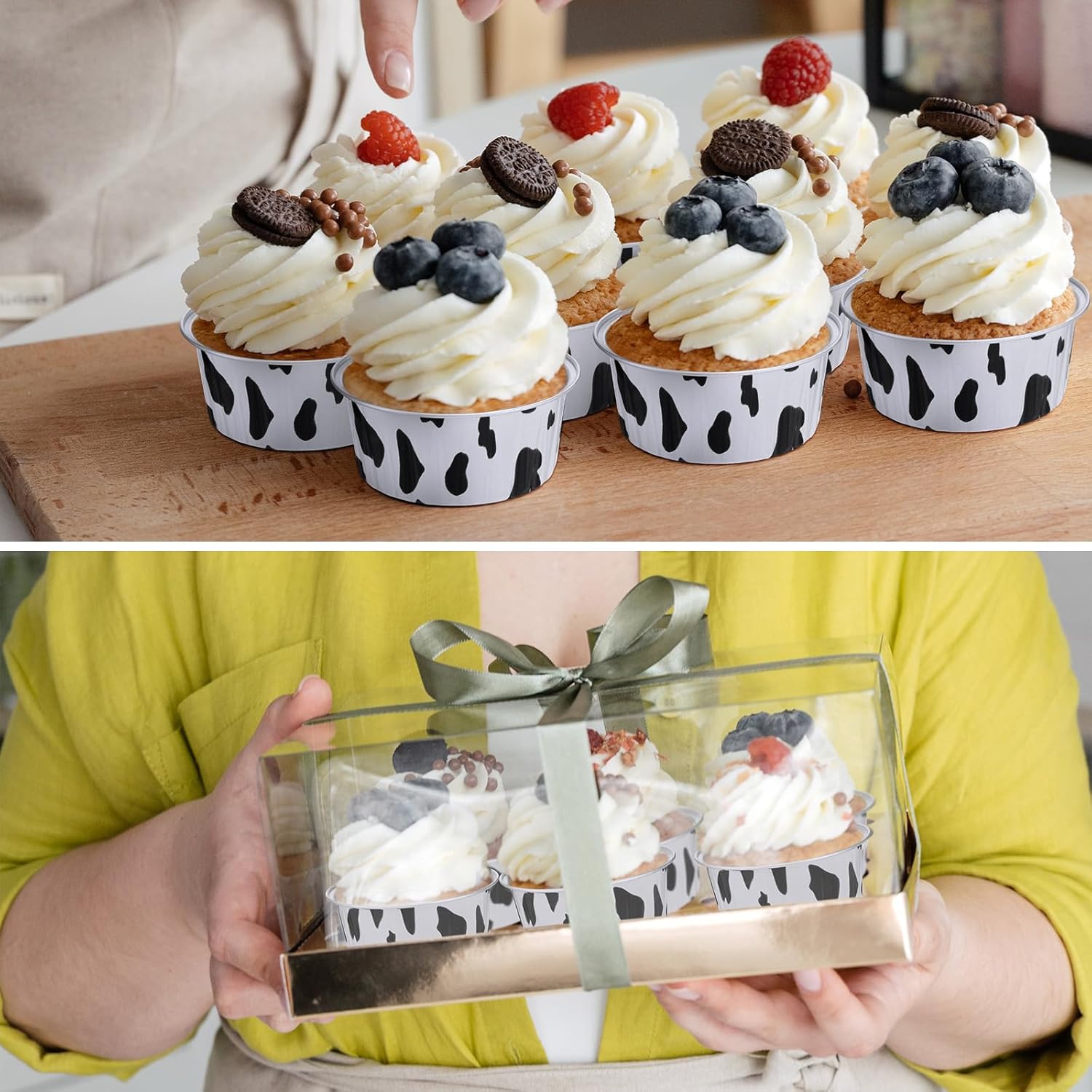Paquete de 200 tazas de papel de aluminio para hornear cupcakes de 5 onzas, forros para cupcakes, tazas de postre con tapas, vasos desechables para
