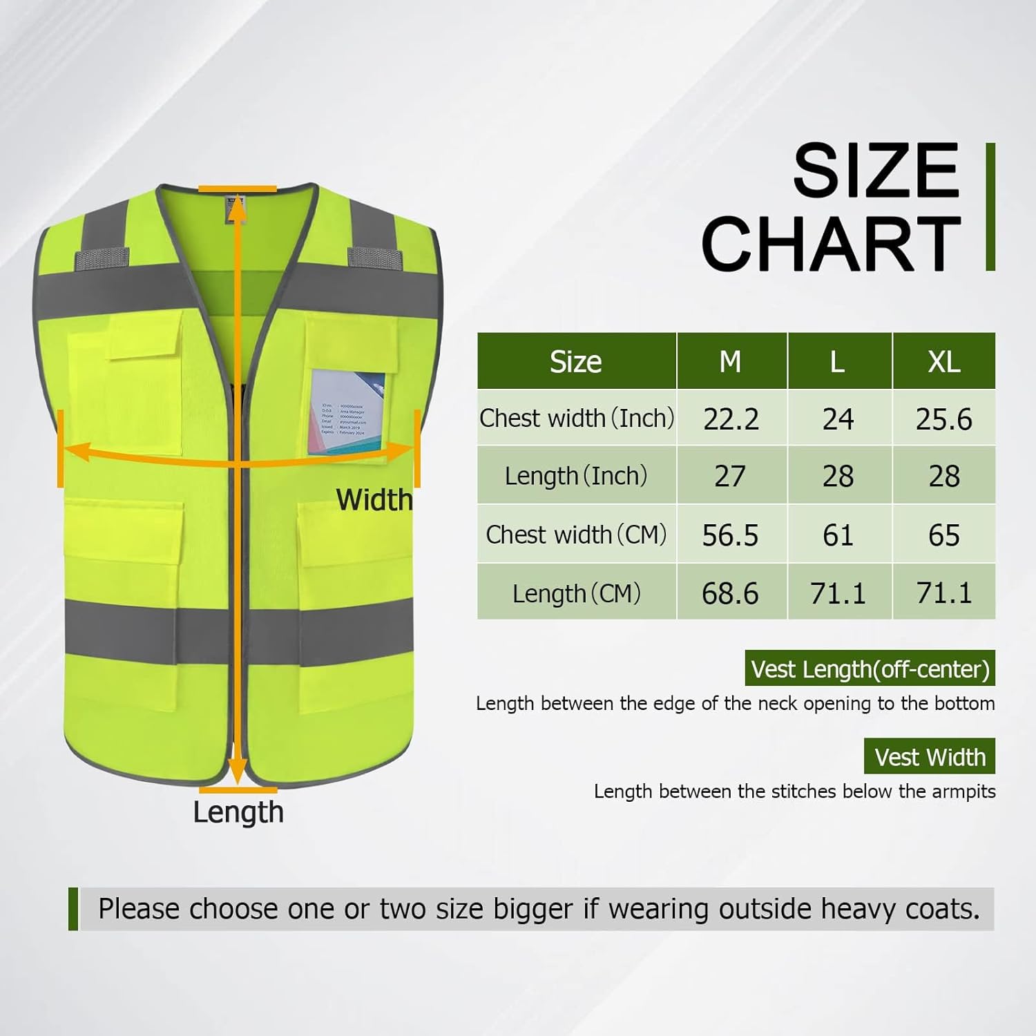 TCCFCCT Chaleco de seguridad reflectante de alta visibilidad con 5 bolsillos con cremallera, chaleco de trabajo Hi Vis, con tira horizontal para