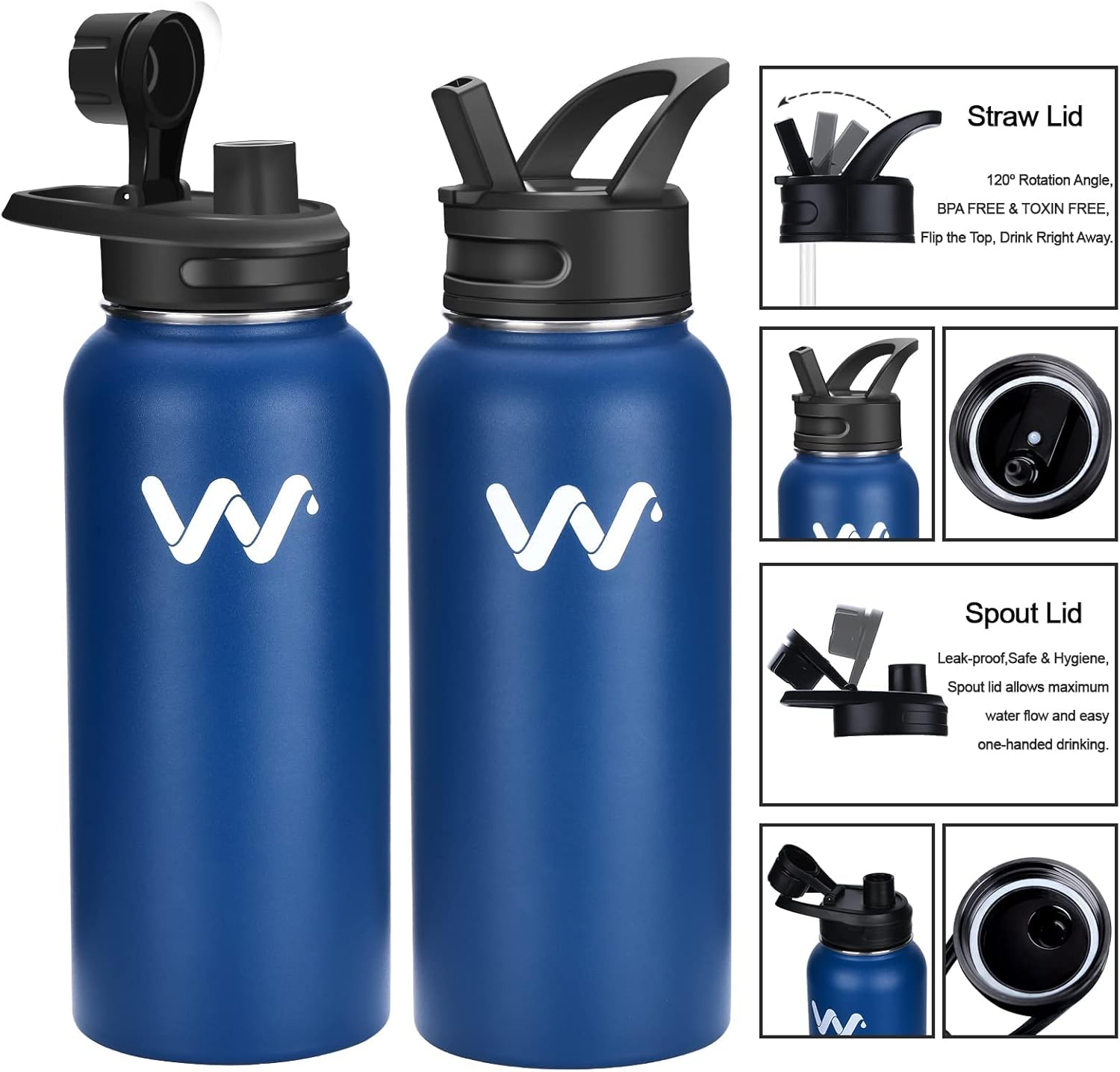 WEREWOLVES Botella de agua aislada con asas de paracaídas, correa, tapa de popote y tapa de boquilla, botella de agua reutilizable de boca ancha al