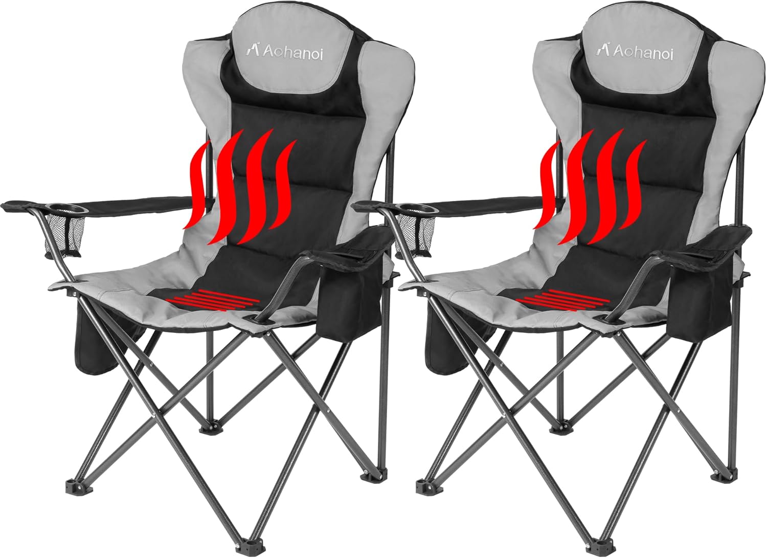 Silla de campamento con calefacción, paquete de 2 sillas de campamento para personas pesadas, sillas de campamento plegables al aire libre para