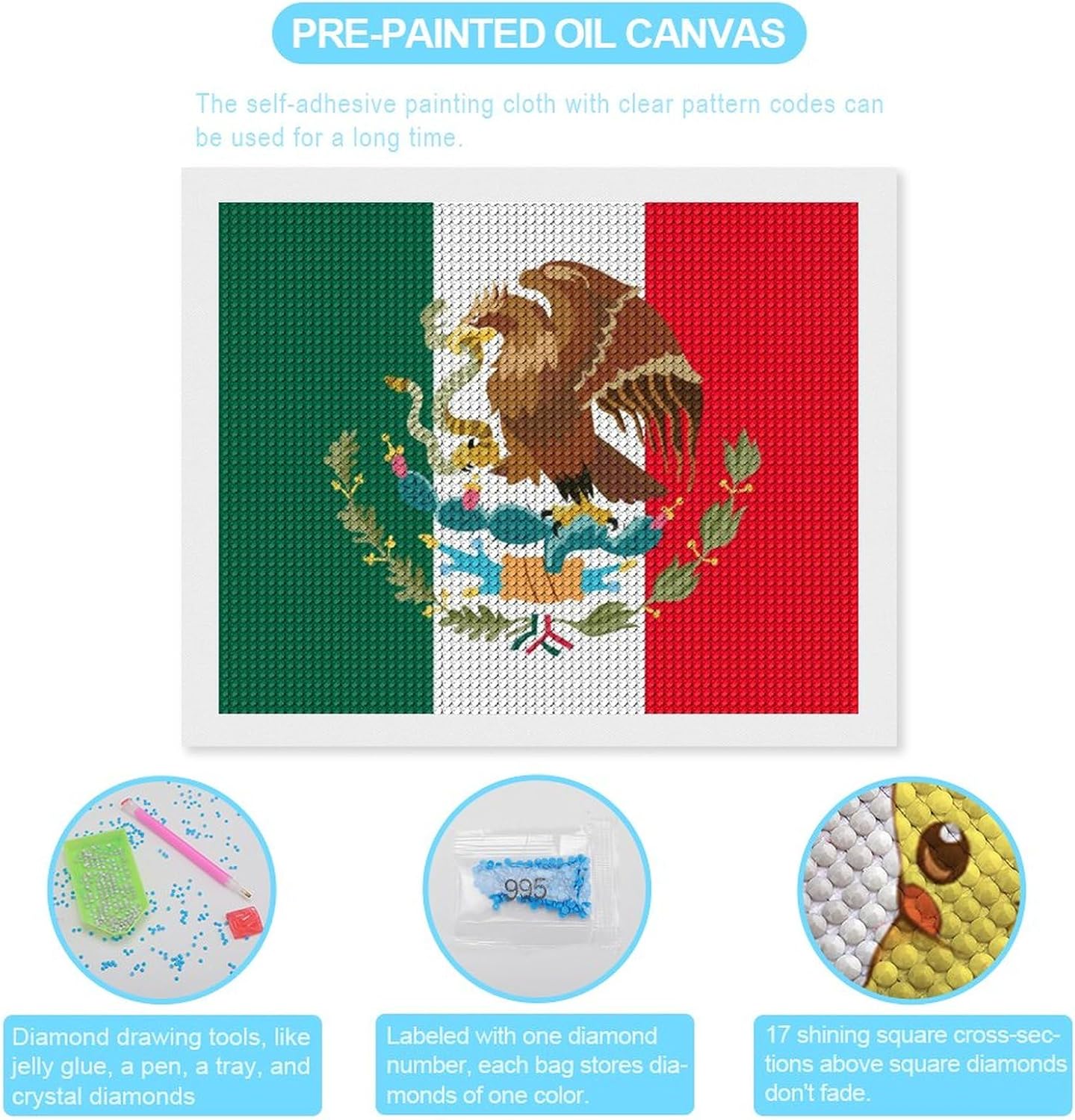 Kits de pintura de diamantes con bandera mexicana para adultos, taladro completo 5D, manualidades para decoración de pared del hogar, regalo