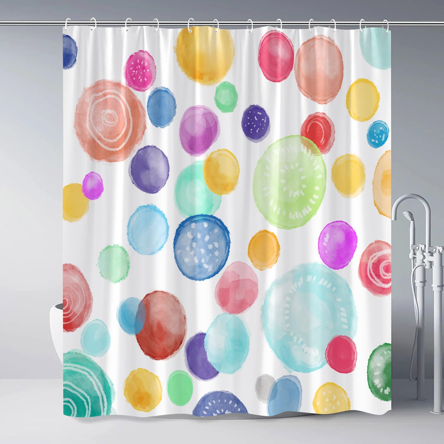ZZYSKS Cortina de ducha de lunares de arco iris, colorido, geométrico, lindo, blanco, moderno, abstracto, decoración de baño, juego de cortinas de