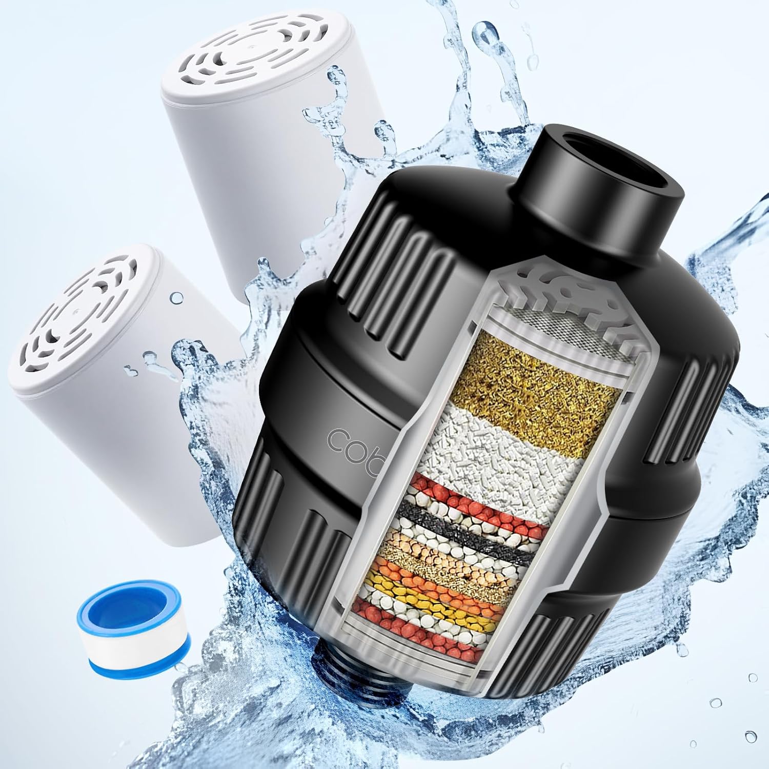 Cobbe Filtro de ducha para cabezal de ducha de agua dura, con cartuchos de filtro reemplazables, filtro de agua de ducha de alto rendimiento para