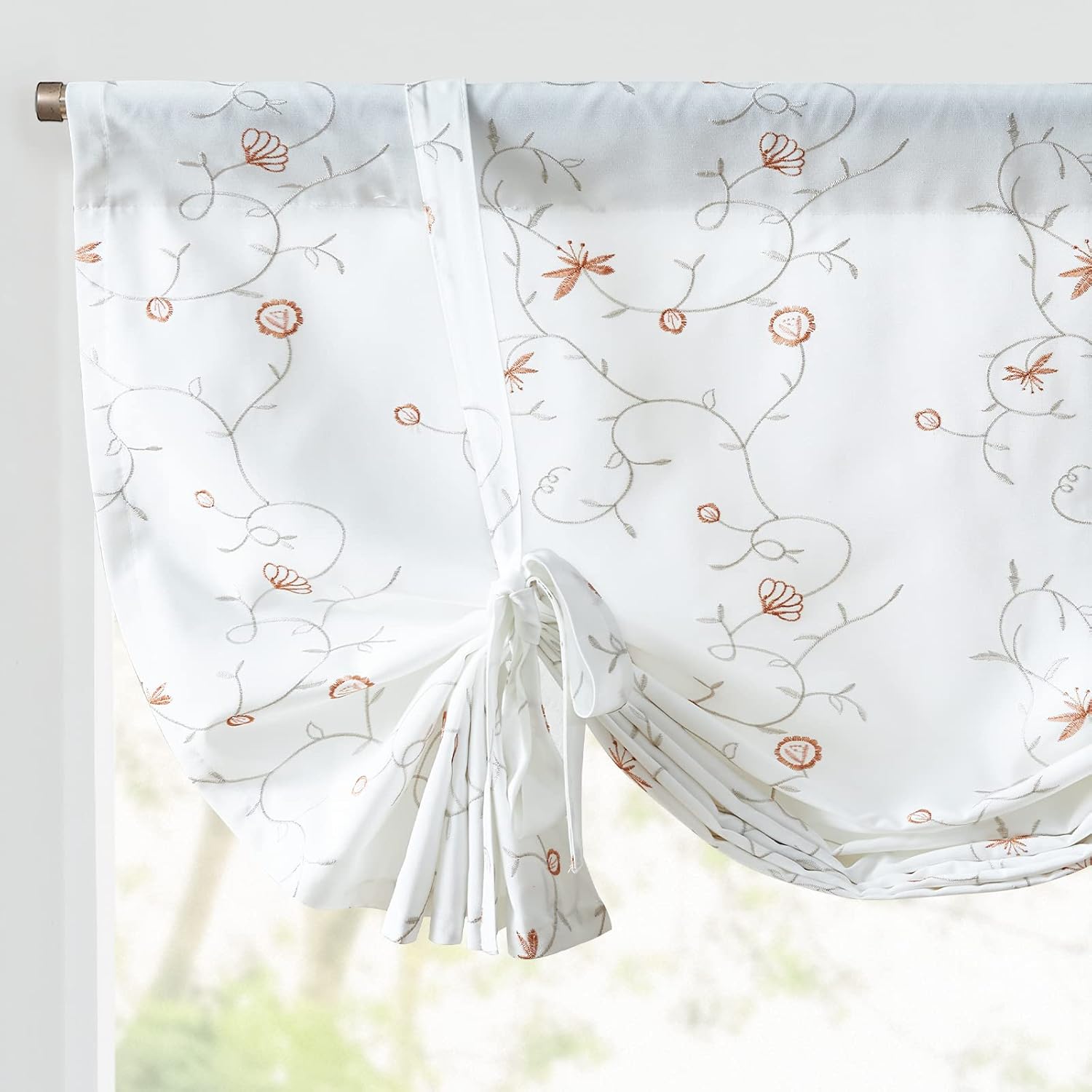 JINCHAN Cortina de cenefa con bordado floral naranja coral de 45 pulgadas, cortina de ventana pequeña botánica de granja ajustable, cenefa rústica
