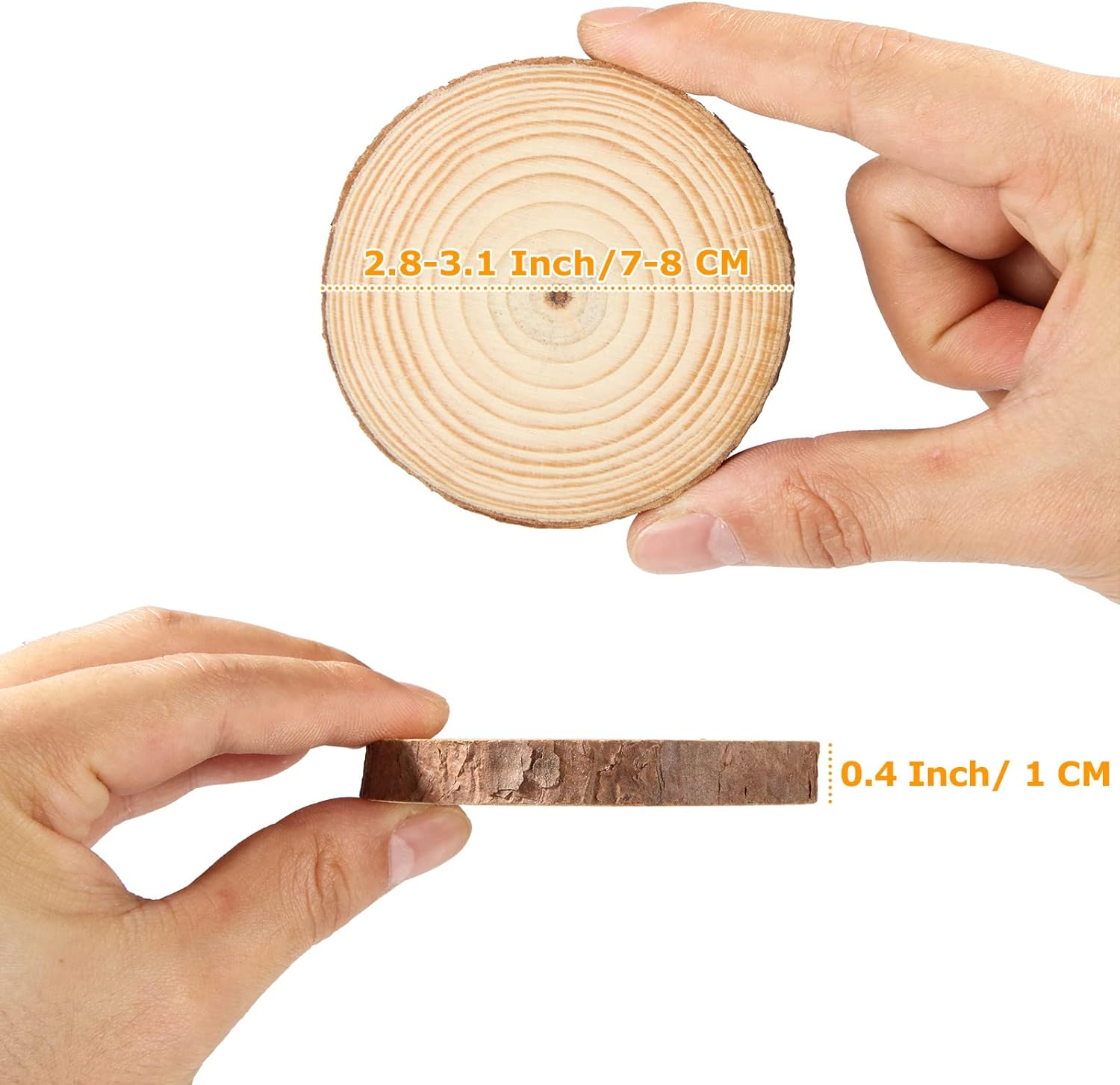 QTLCOHD 50 piezas de rebanadas de madera natural de 2.8 a 3.1 pulgadas, adornos de rebanadas de madera sin terminar, círculos de madera sin perforar