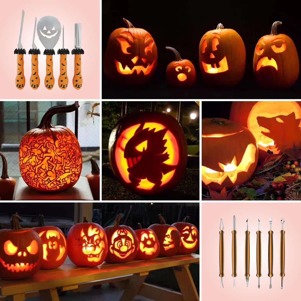 NDLBS Herramientas para tallar calabazas de Halloween, 11 piezas, juego profesional de tallado de calabaza con bolsa de almacenamiento, kit de
