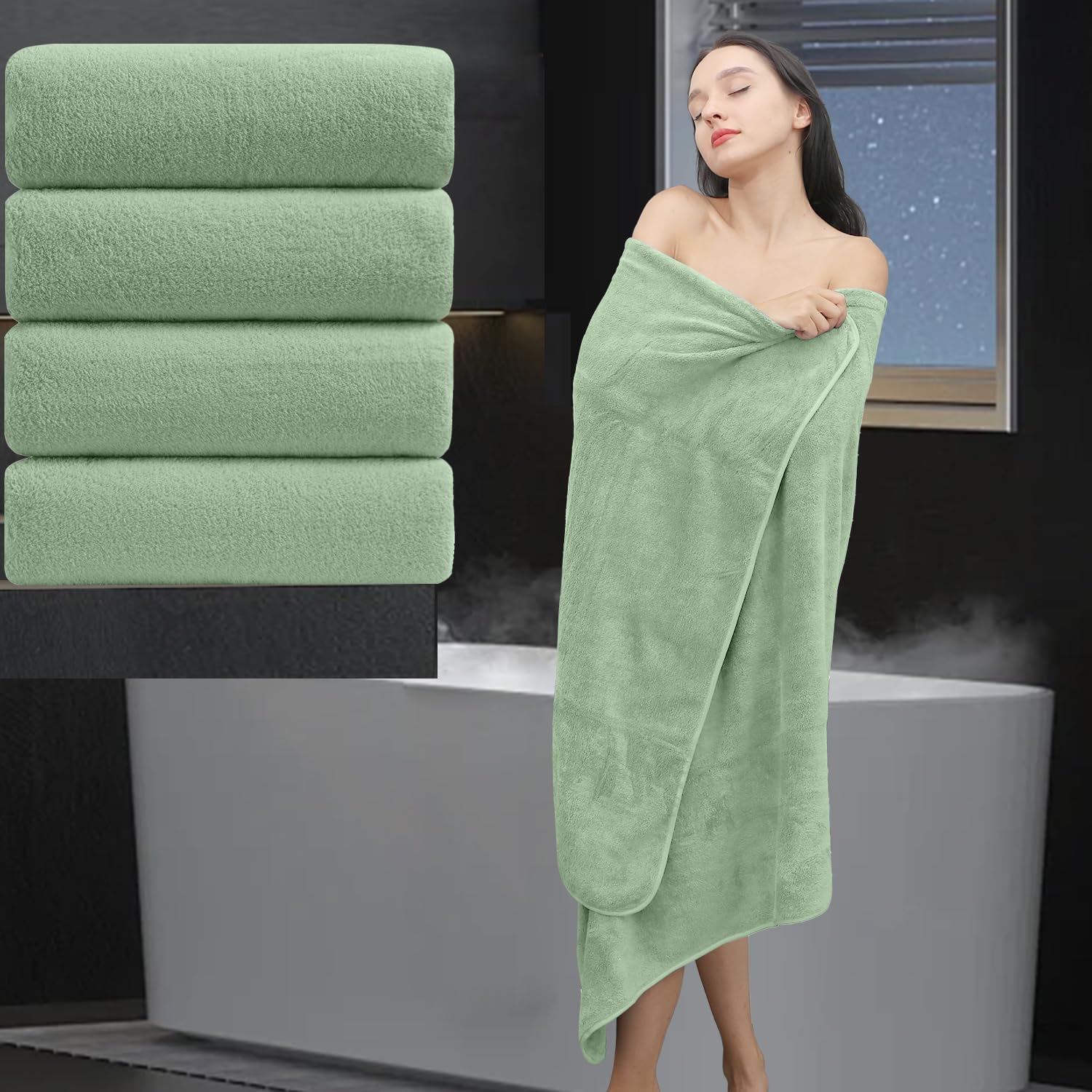 Juego de 4 toallas de baño extragrandes (35 x 70 pulgadas), ultra suaves, de gran tamaño, altamente absorbentes, de secado rápido, para adultos,