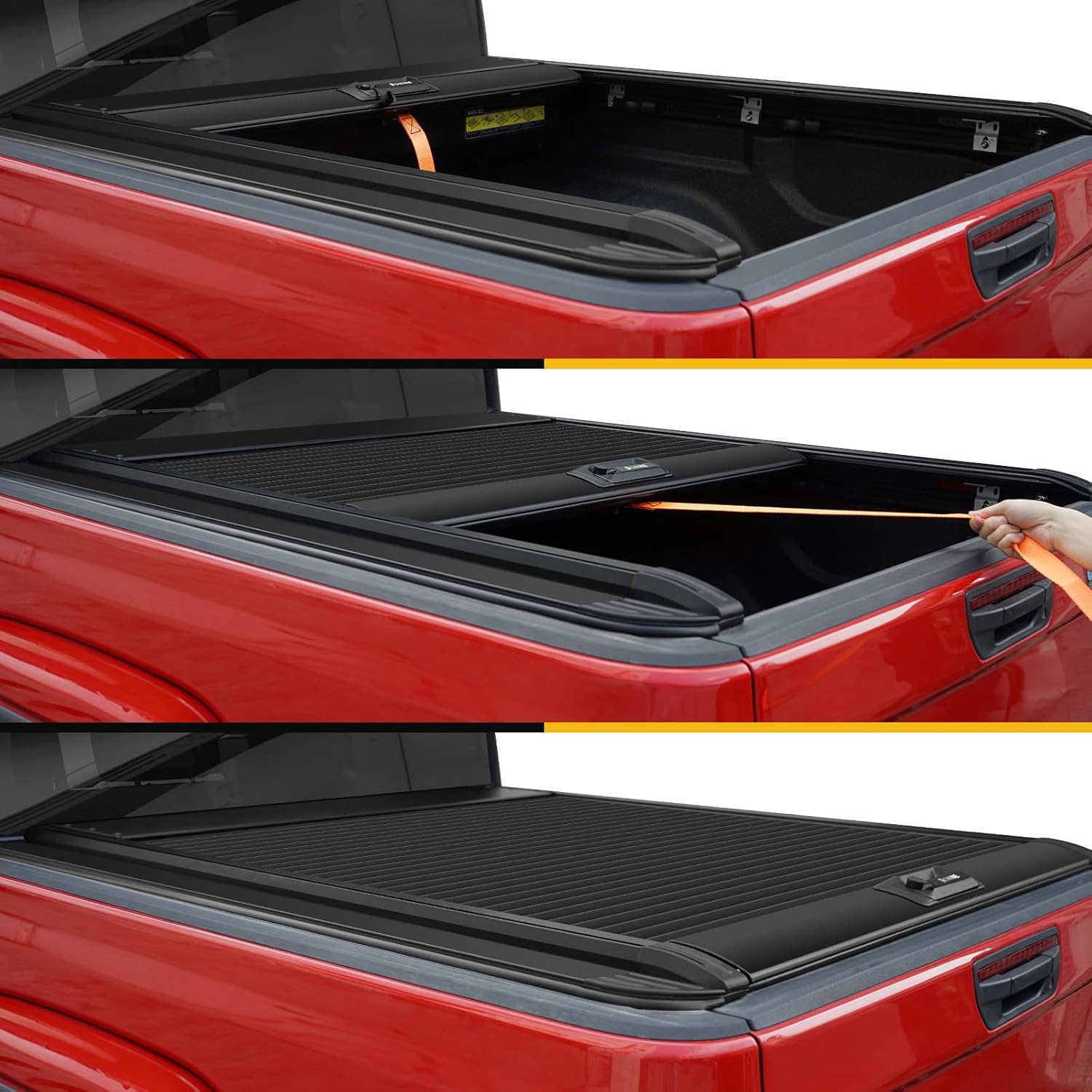 ONINE Cubierta rígida retráctil Tonneau para Chevy SilveradoGMC Sierra 1500 2019-2024 de 5.8 pies (69.9 pulgadas), aluminio negro mate, compatible