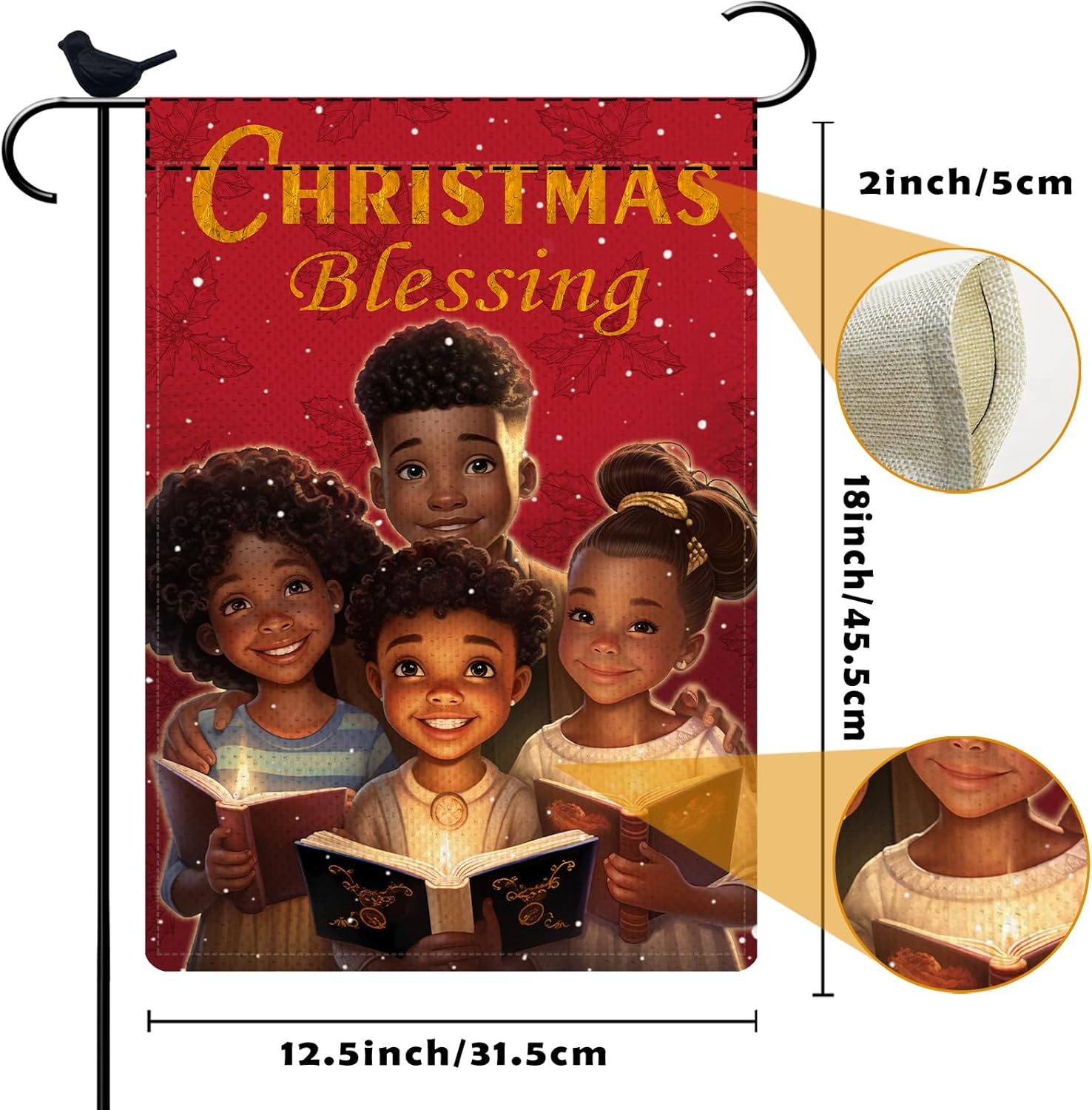 Decoraciones de bendición de niña negra, bandera de jardín de arpillera de feliz Navidad, 12 x 18 pulgadas, doble cara, villancicos de Navidad