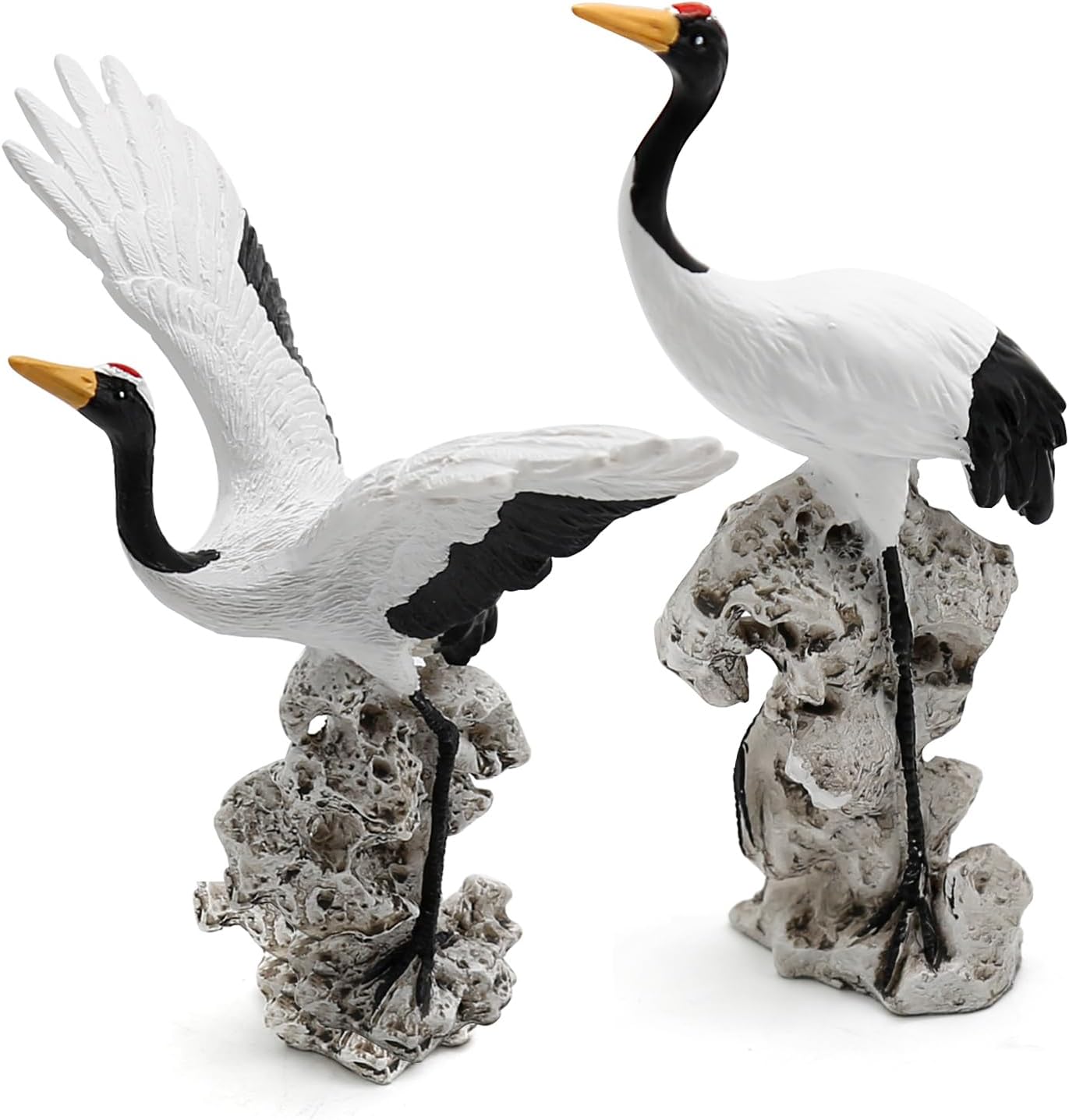 UOIENRT Paquete de 2 estatuas de grúa de jardín en miniatura, arte de pájaros, decoración de bonsái, esculturas de hadas de jardín