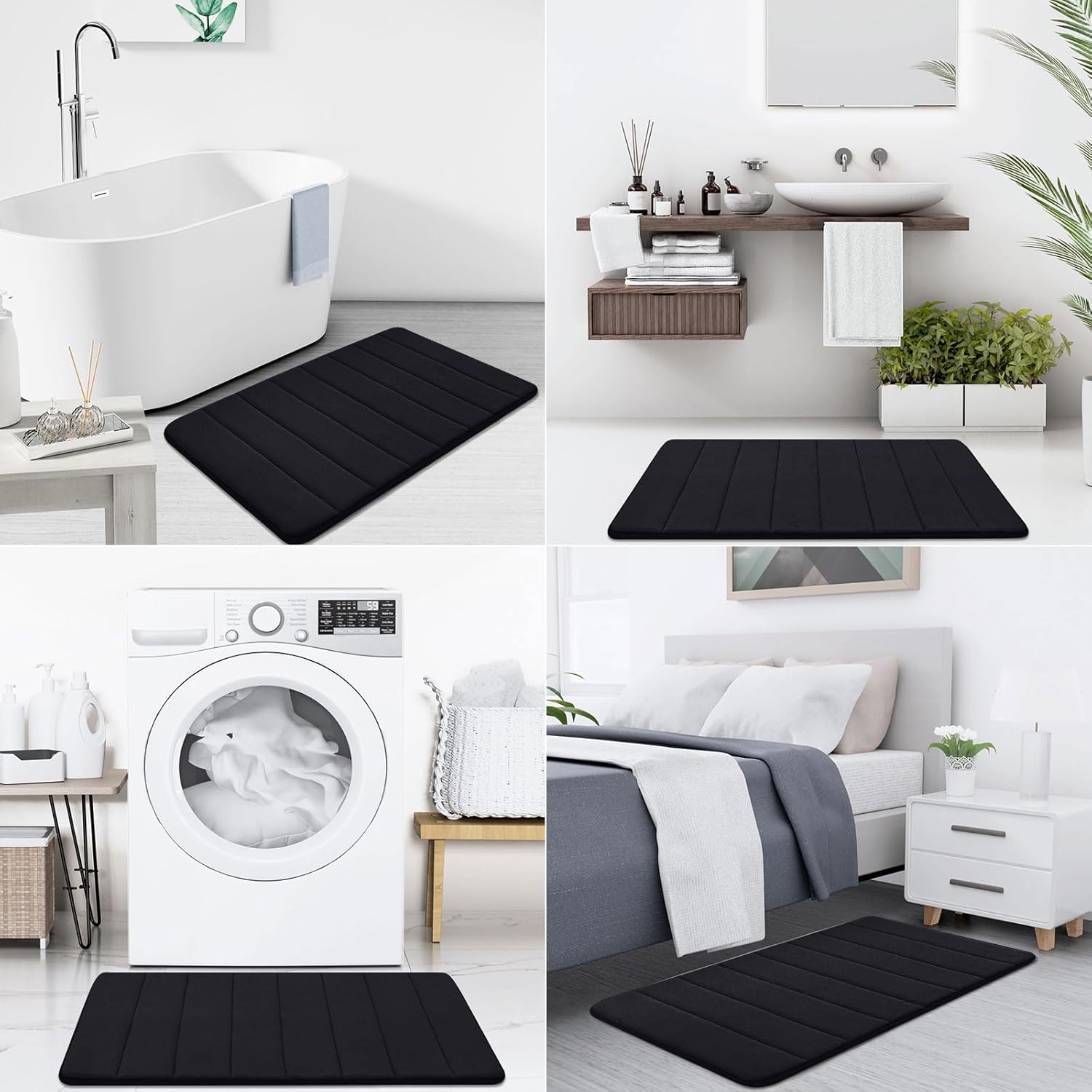 Buganda Juego de 2 tapetes de baño de espuma viscoelástica y tapete para inodoro en forma de U, lavable a máquina, suave, antideslizante,
