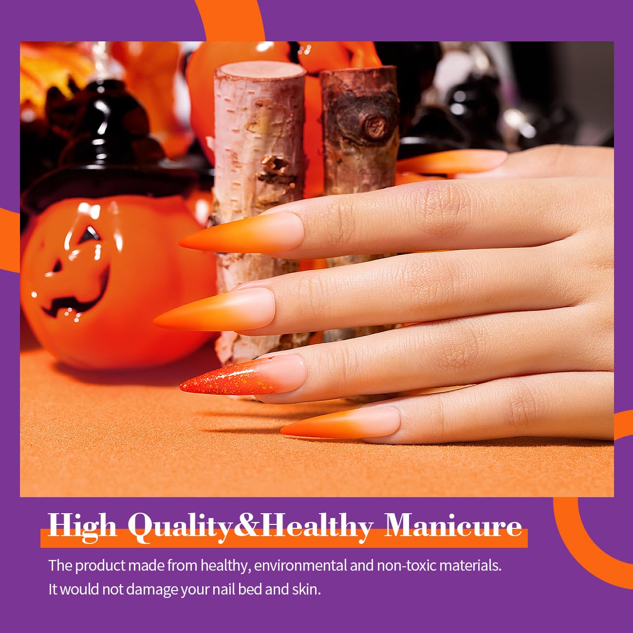RARJSM Juego de esmaltes de uñas de gel, 6 colores, negro, iridiscente, purpurina, calabaza, naranja, rojo, morado, verde neón, otoño, invierno,