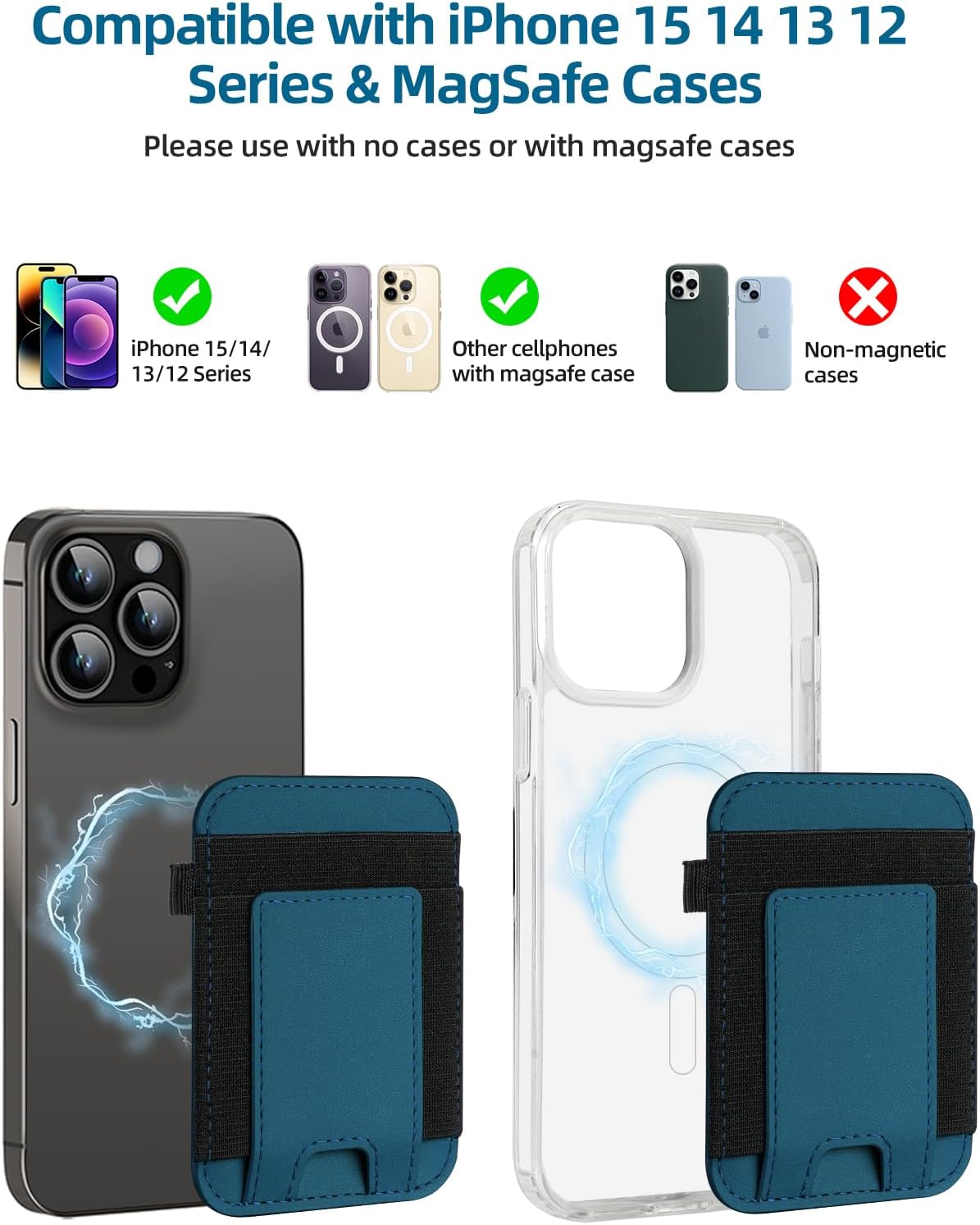 Magsafe Wallet, cartera magnética más fuerte para iPhone serie 1615141312, para tarjetero Magsafe con 2 ranuras para tarjetas, bloqueo RFID,