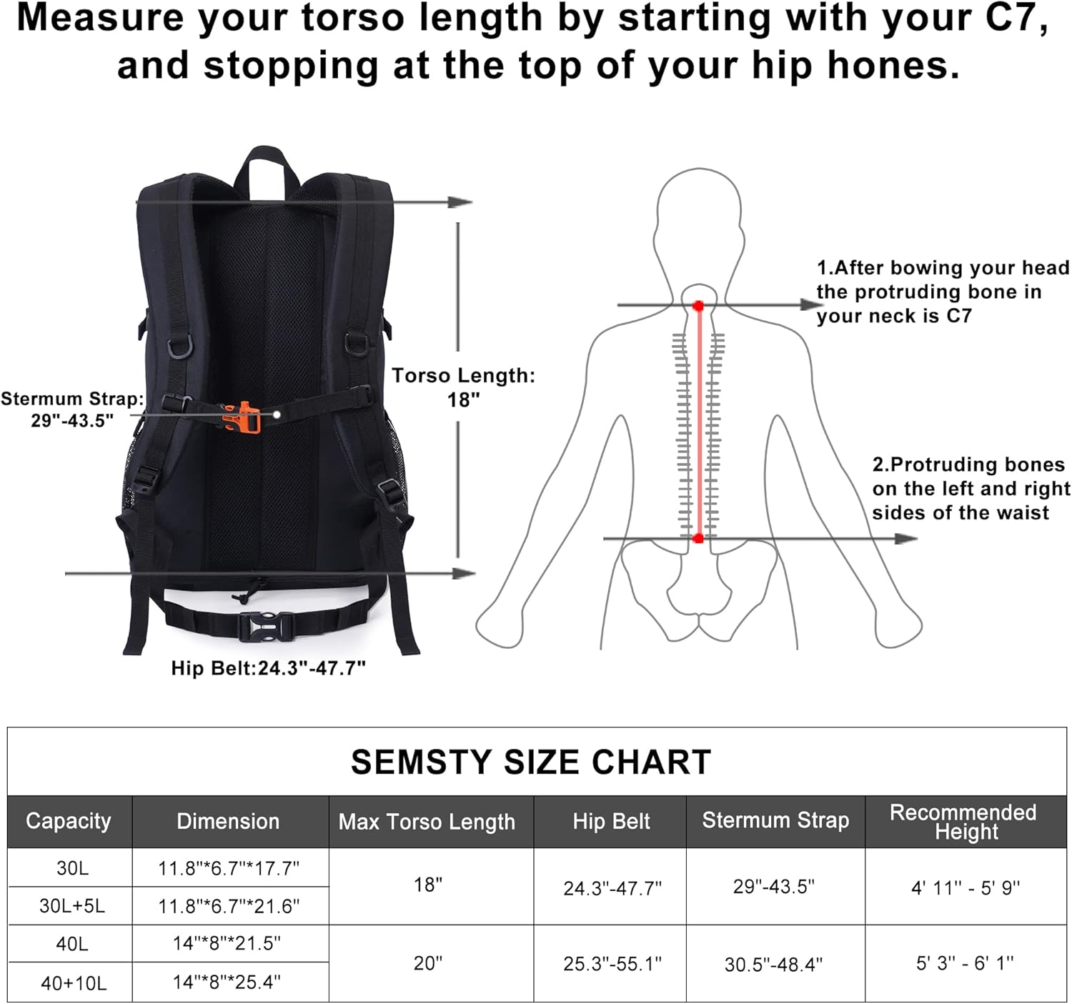Mochila de senderismo, 30L40L50L, mochila de senderismo expandible para hombres y mujeres, mochila de viaje aprobada para vuelos