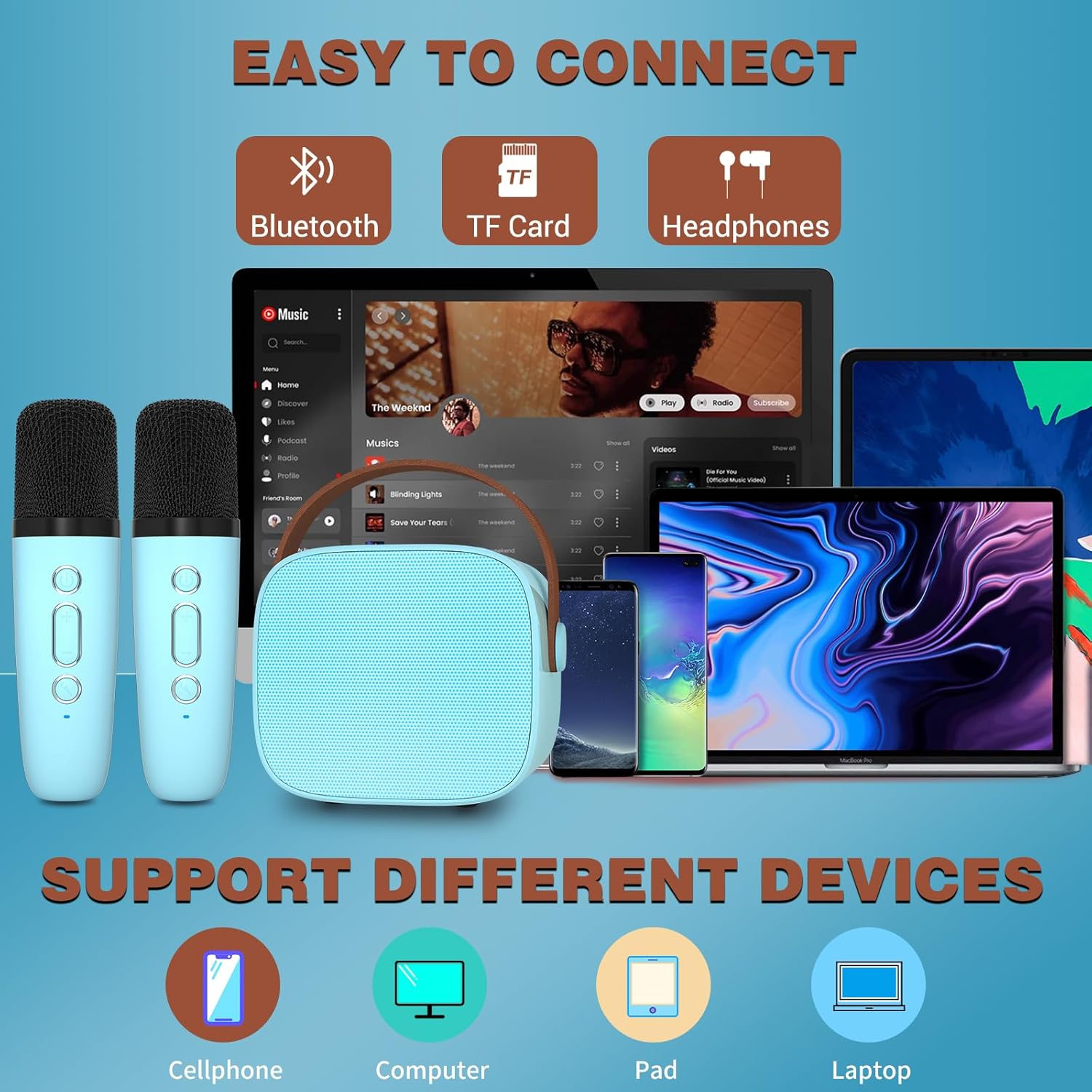 Mini máquina de karaoke para niños, altavoz Bluetooth portátil con 2 micrófonos inalámbricos para niños y adultos, regalos para niñas y niños de 4 a