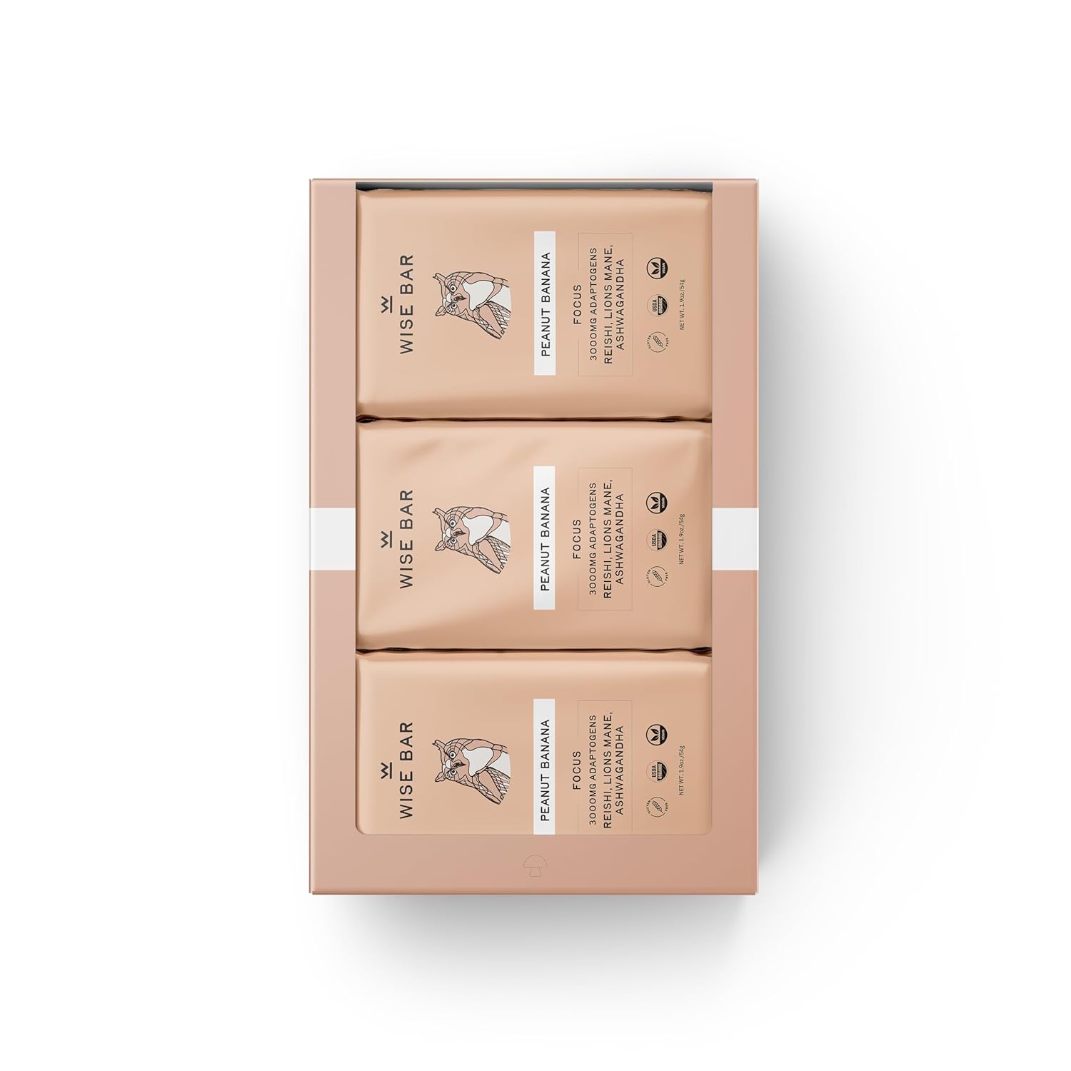 Wise Bar Adaptogen – Barras nutricionales de hongos  Sabor a plátano y mantequilla de maní  12 unidades  Dosis diaria completa de 3,000 mg de hongos