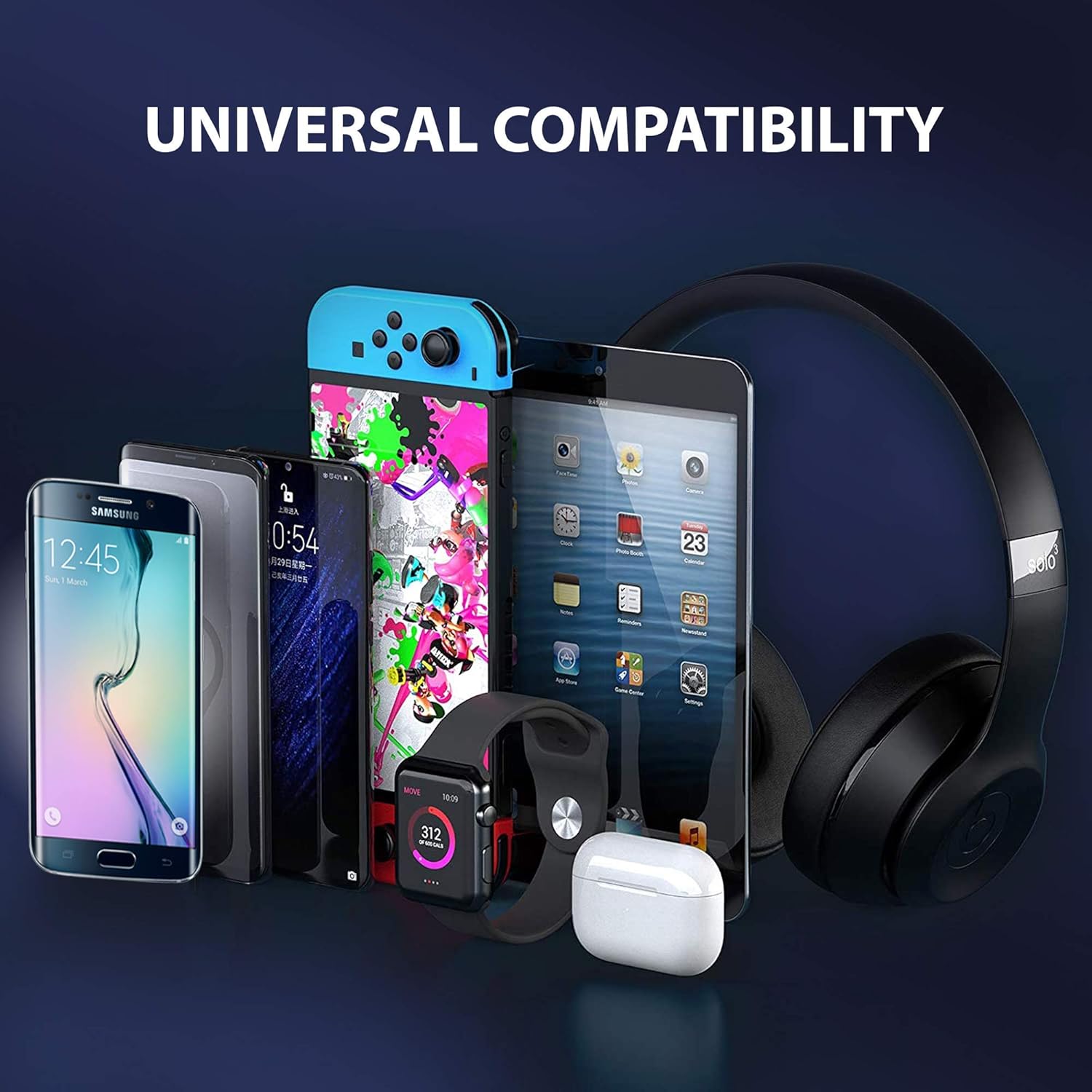 Cargador de viaje de batería AA portátil funciona para Samsung Galaxy A10e y cargador de emergencia con luz LED. (Funciona con 4 pilas AA, USB-C)