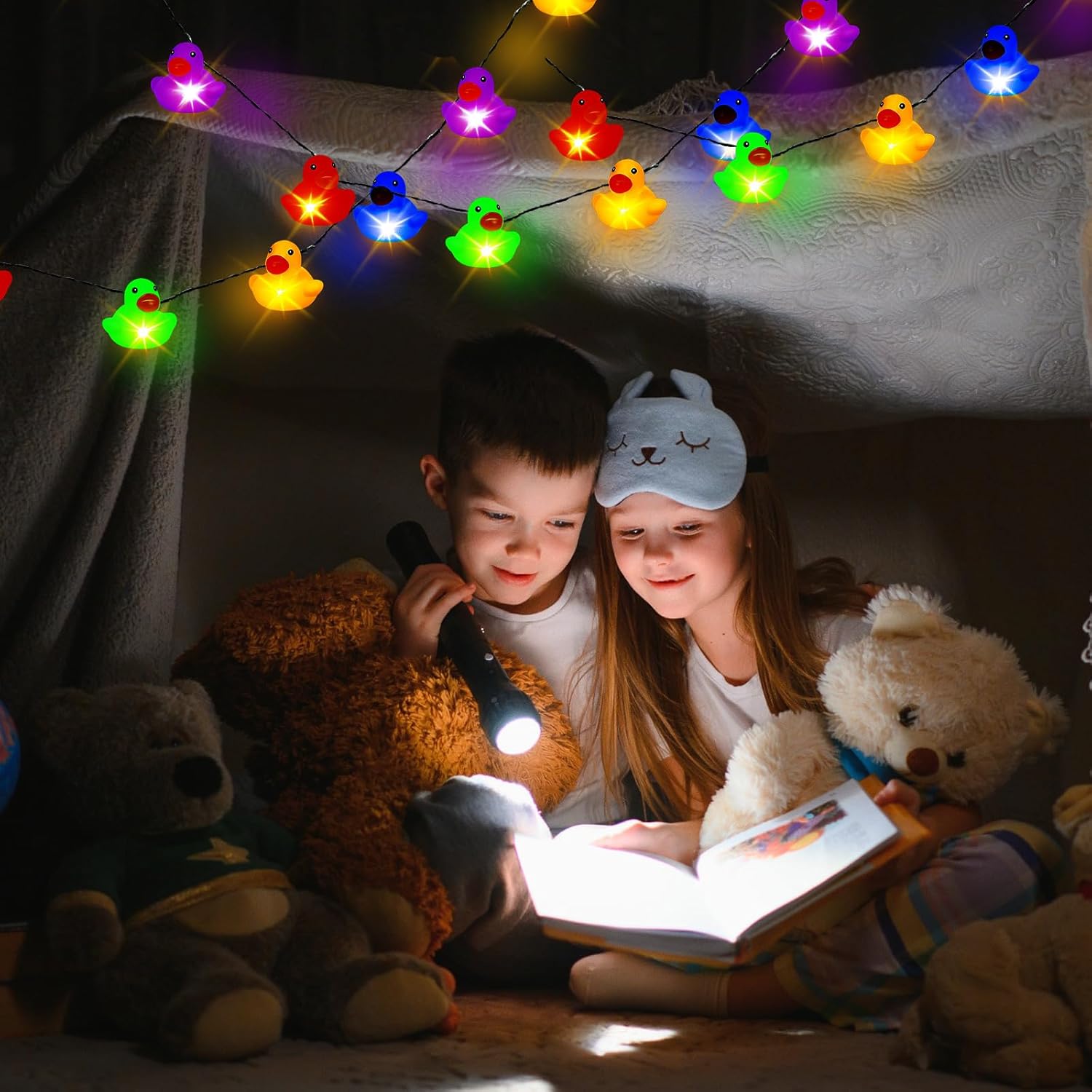 Deekin Guirnalda de luces LED de goma con forma de pato de 100200 luces LED para árbol de Navidad, pato, funciona con pilas, luces decorativas para