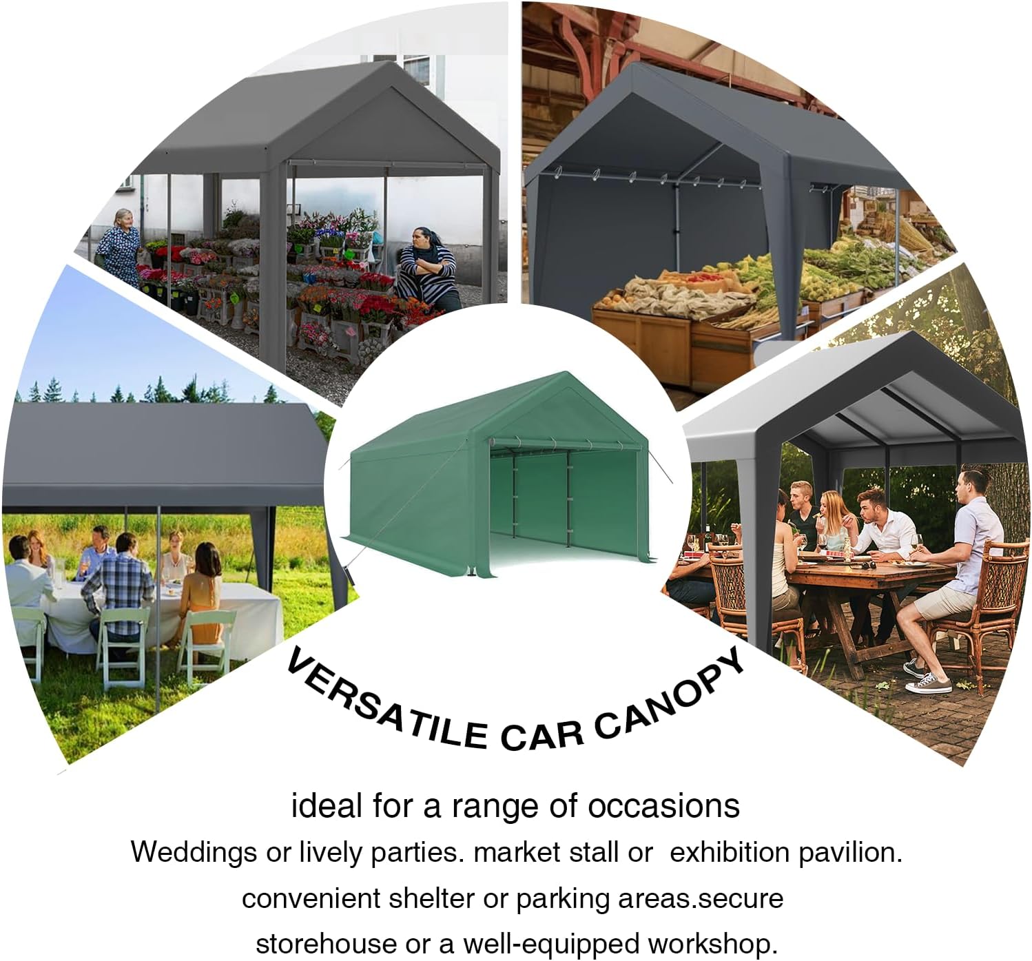 Carpa de garaje para exteriores, resistente de 10 x 20 pies, cobertizo de almacenamiento portátil para garaje, refugio para automóvil con paredes y
