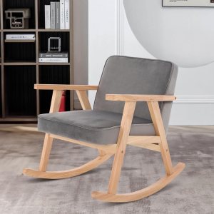 JEEOHEY Mecedora de terciopelo moderno de mediados de siglo, cómoda silla tapizada con brazo deslizante con madera maciza para sala de estar, JEEOHEY Mecedora de terciopelo moderno de mediados de siglo, cómoda silla tapizada con brazo deslizante con madera maciza para sala de estar,