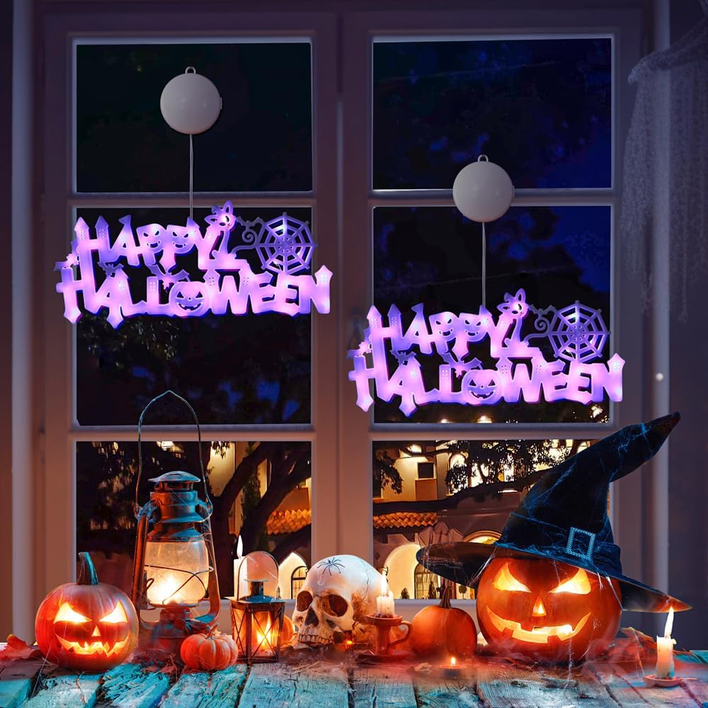 Letrero de luces de Halloween, luces LED de Halloween alimentadas con pilas para colgar decoración de Halloween en interiores y exteriores (morado)