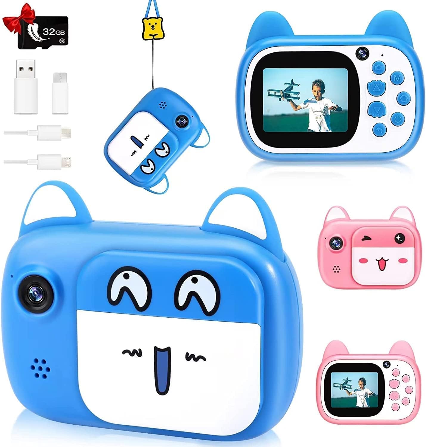 Cámara para niños con video selfie HD de 1080P con tarjeta SD de 32 GB, cámara digital para niños, cámara para niños pequeños para niñas y niños