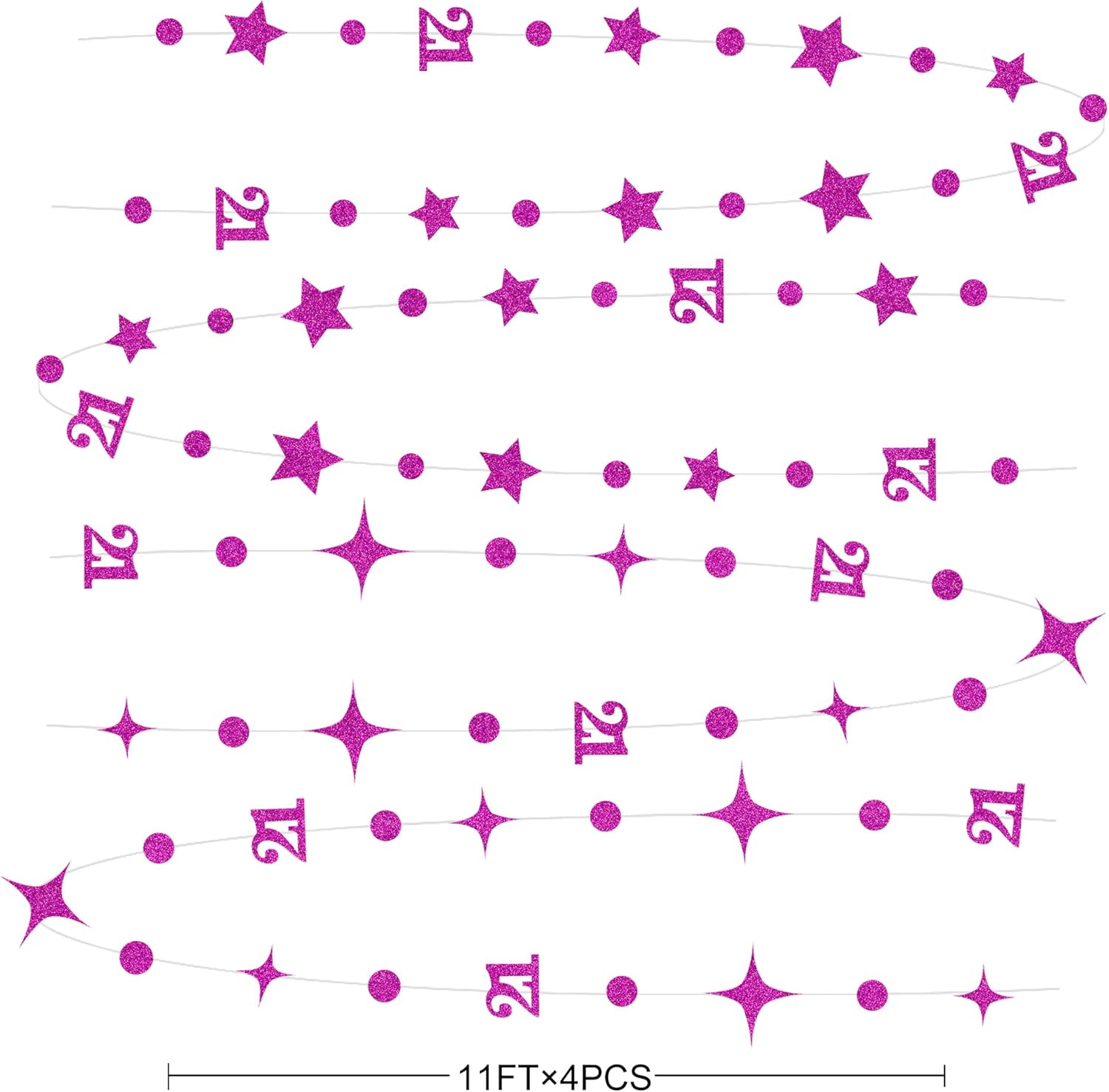 Guirnalda de estrellas centelleantes con el número 21 de color morado con purpurina para colgar en banderines, decoración de telón de fondo para