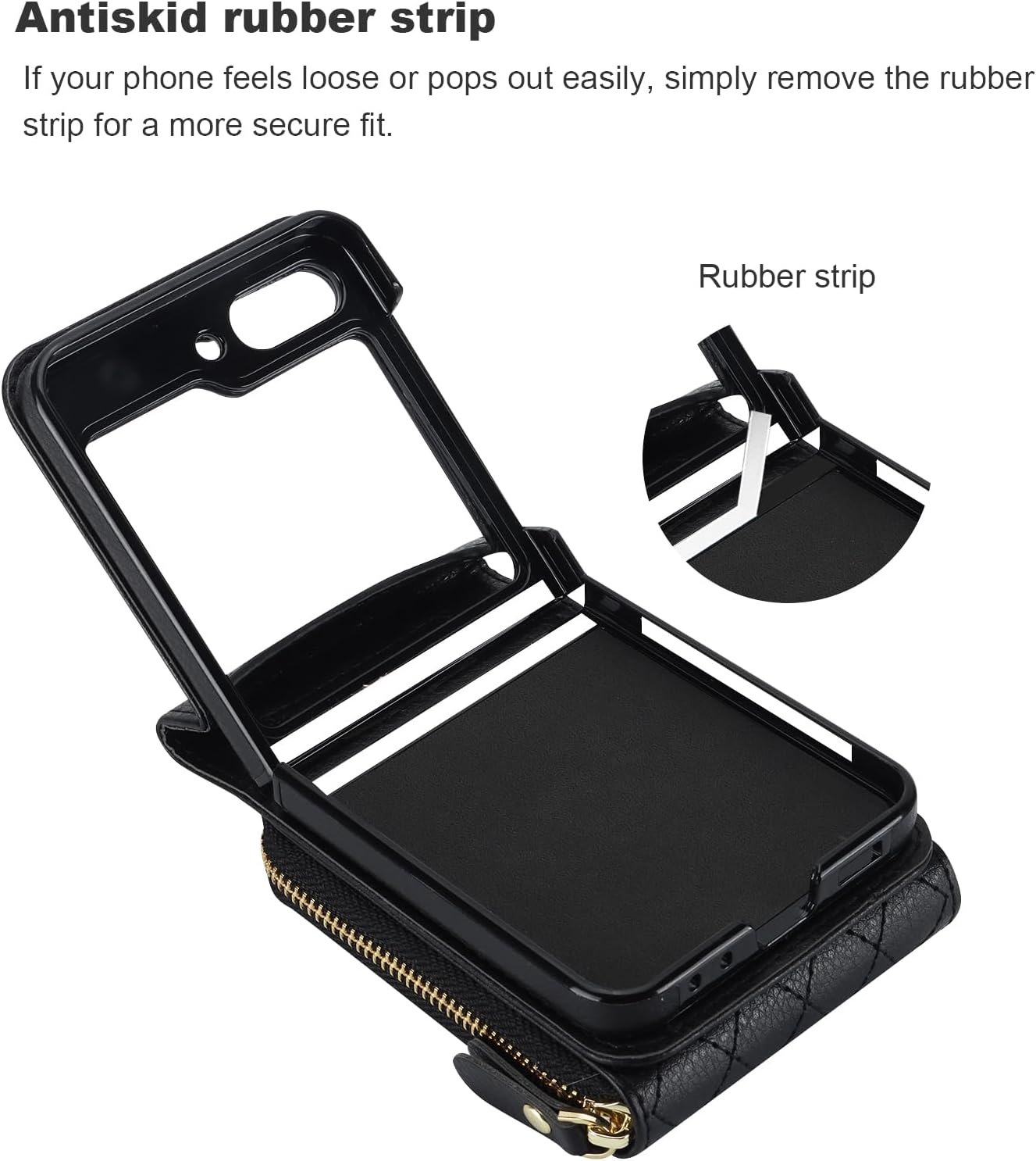 KIHUWEY Funda tipo cartera para Samsung Galaxy Z Flip 5, bolso cruzado con cremallera con ranura para tarjeta de crédito, bloqueo RFID, correa