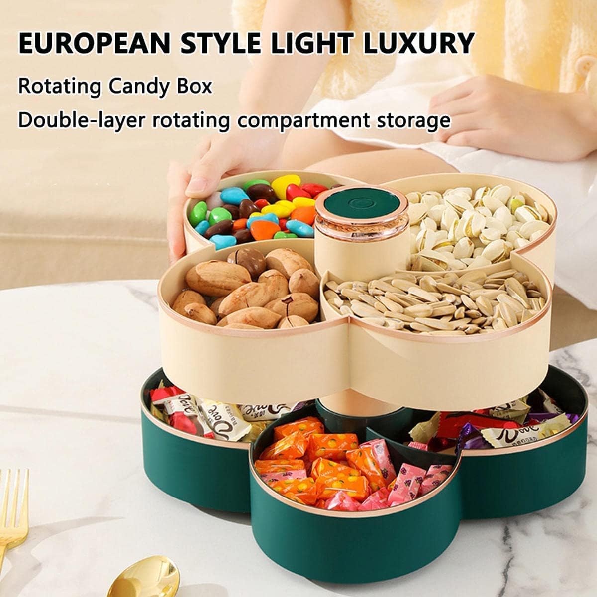 Caja de aperitivos con tapa, bandeja giratoria para aperitivos para fiestas, bandeja para servir aperitivos, bandeja de plástico para frutas secas