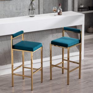 ZH4YOU Juego de 2 taburetes de bar verde azulado de 30 pulgadas, taburetes de bar de terciopelo de metal con respaldo de sillas de isla de cocina ZH4YOU Juego de 2 taburetes de bar verde azulado de 30 pulgadas, taburetes de bar de terciopelo de metal con respaldo de sillas de isla de cocina