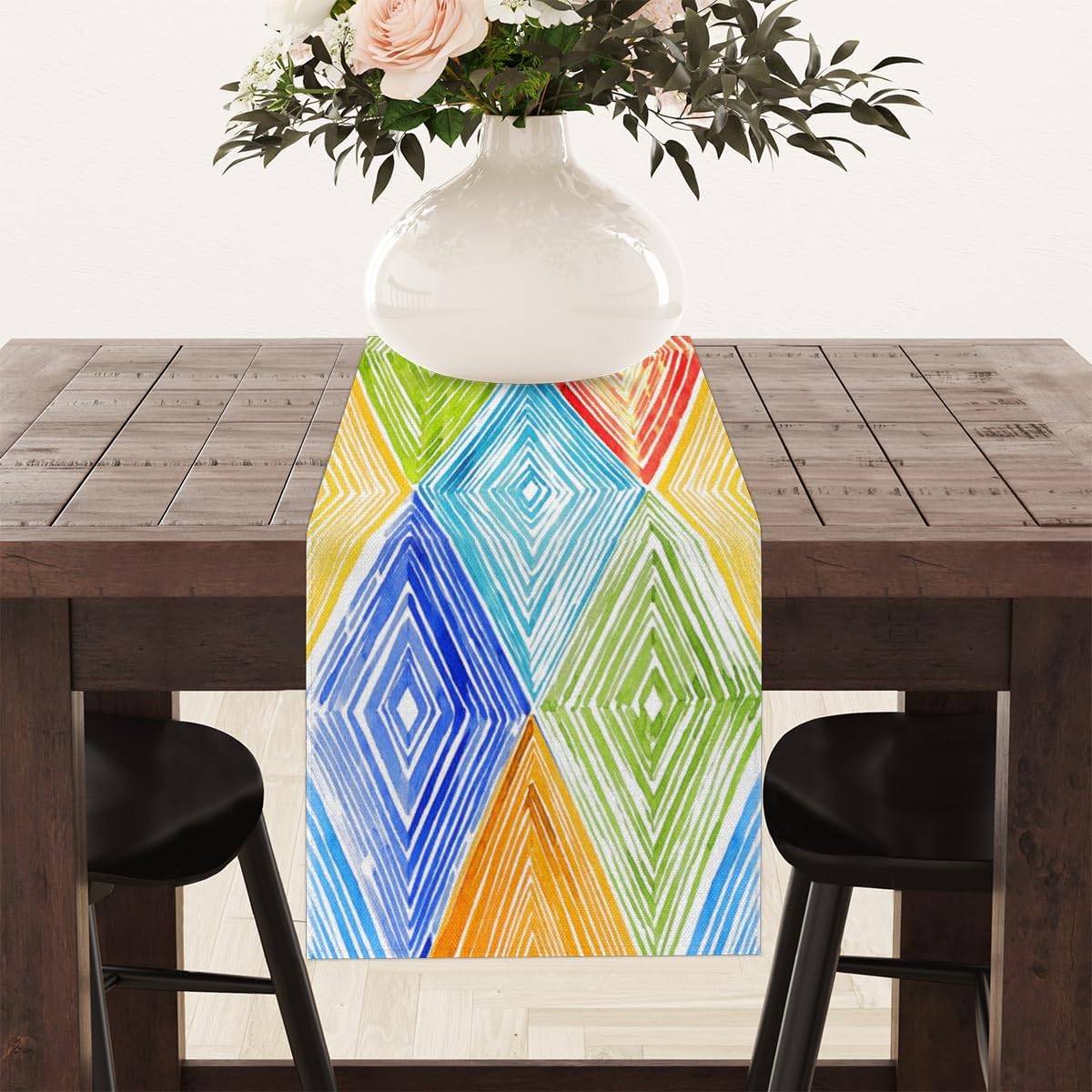 Table Runner Multi Colored Plaid Pattern, Rustic Linen Table Cloth for Farmhouse Kitchen, Dinner, Events, Party, Holiday Table Decor 13 x 60 Inches